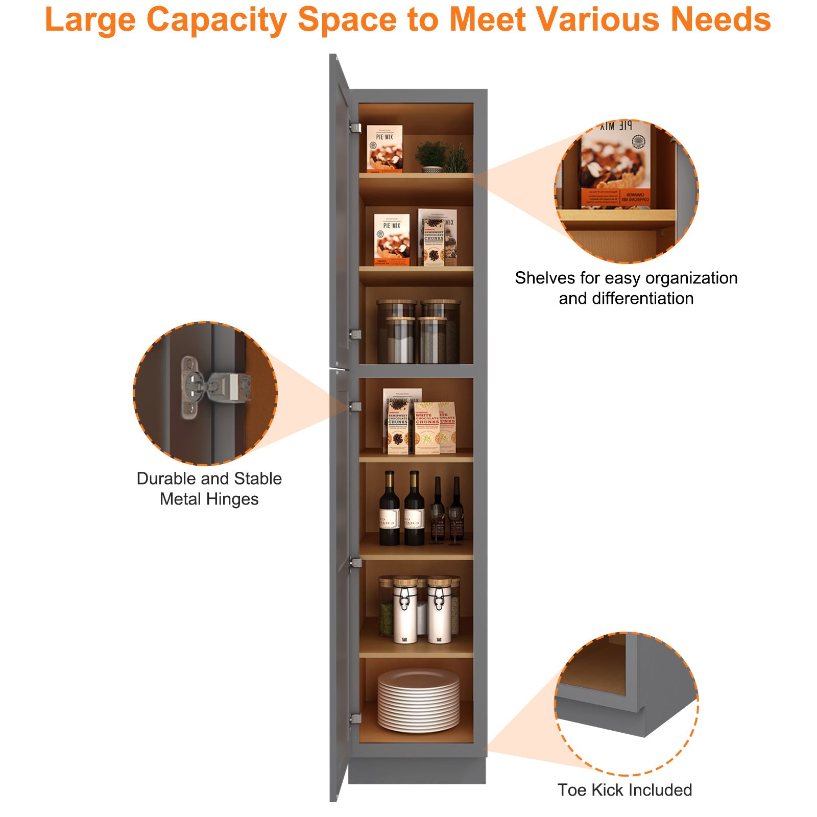 24"D*18"W*84"H Birch Solid Wood Pantry Tall Storage Cabinet U188424