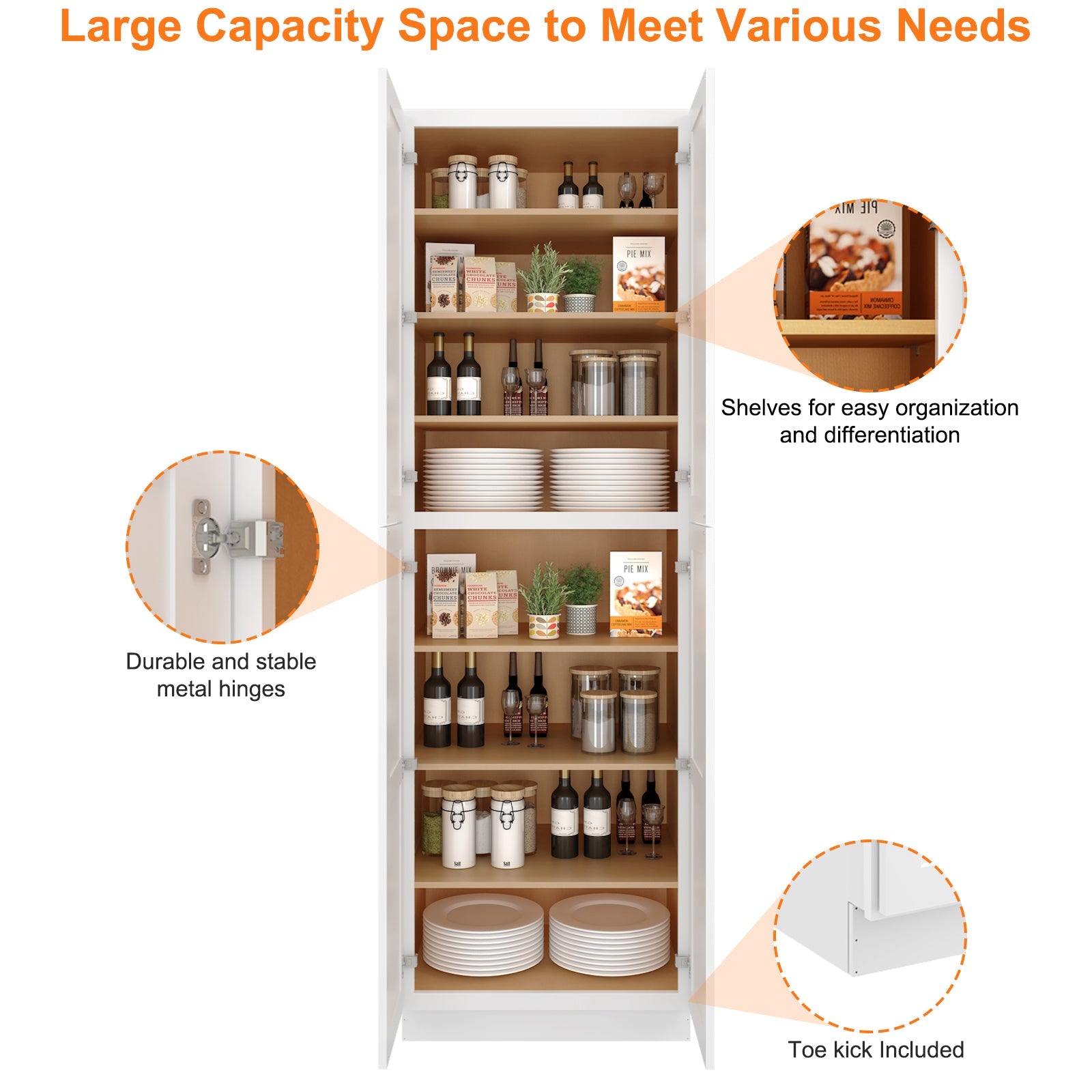 24"D*30"W*96"H Birch Solid Wood Pantry Tall Storage Cabinet U309624