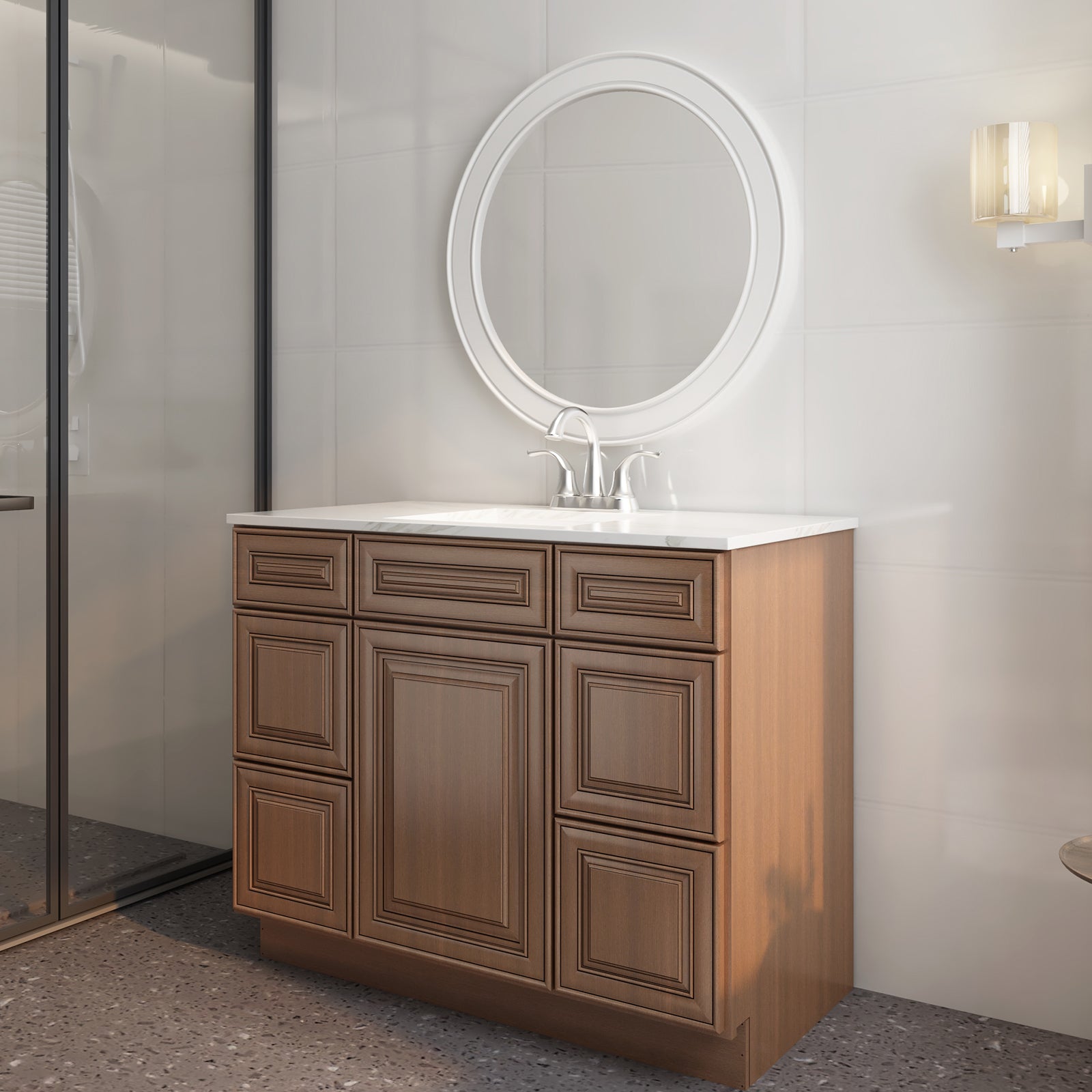 21"D Birch Solid Wood X 42"W X 34-1/2"H Bath Vanity Double Drawer Cabinet without Top VDDB42