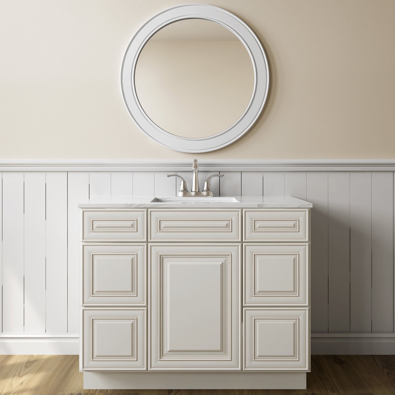 21"D Birch Solid Wood X 42"W X 34-1/2"H Bath Vanity Double Drawer Cabinet without Top VDDB42