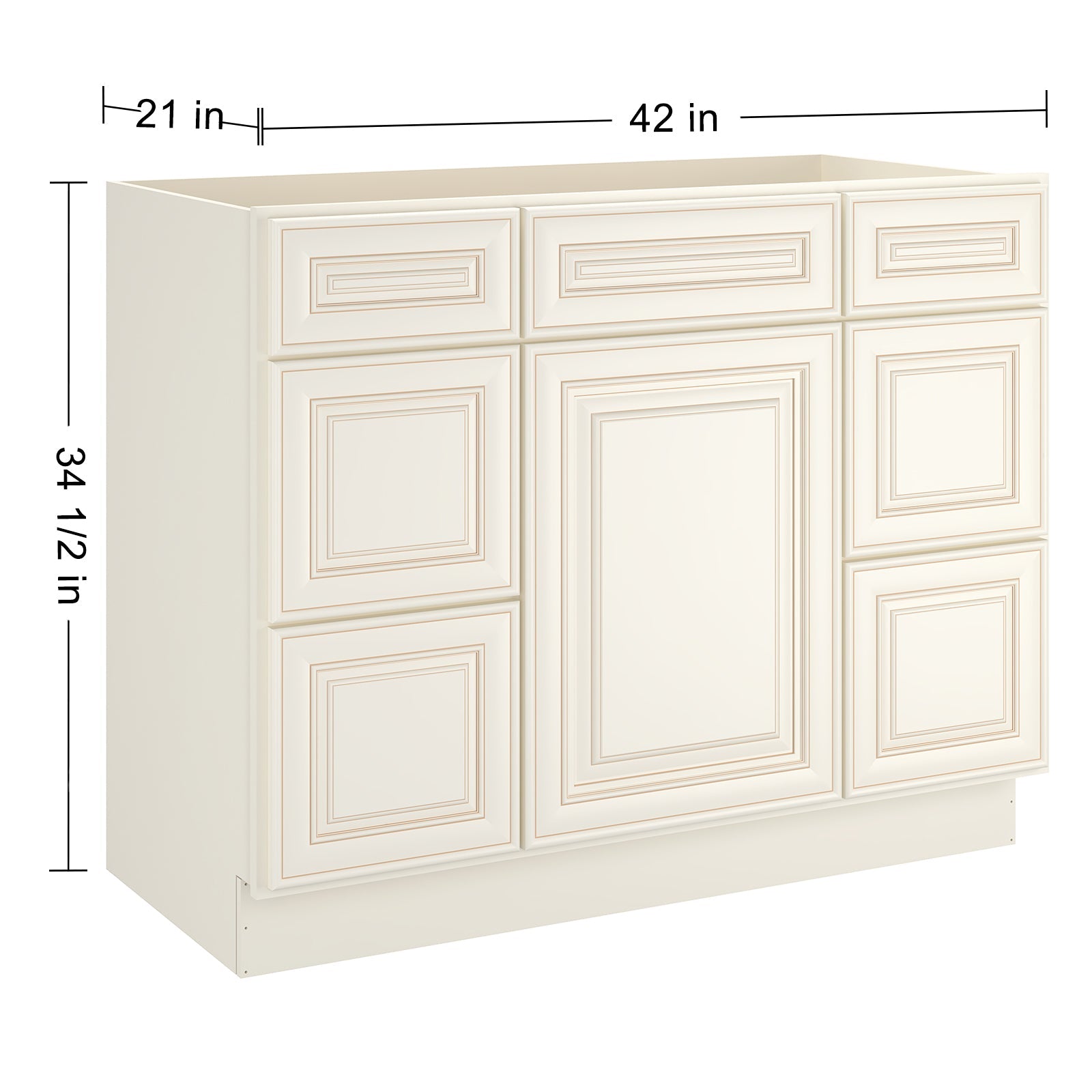 21"D Birch Solid Wood X 42"W X 34-1/2"H Bath Vanity Double Drawer Cabinet without Top VDDB42