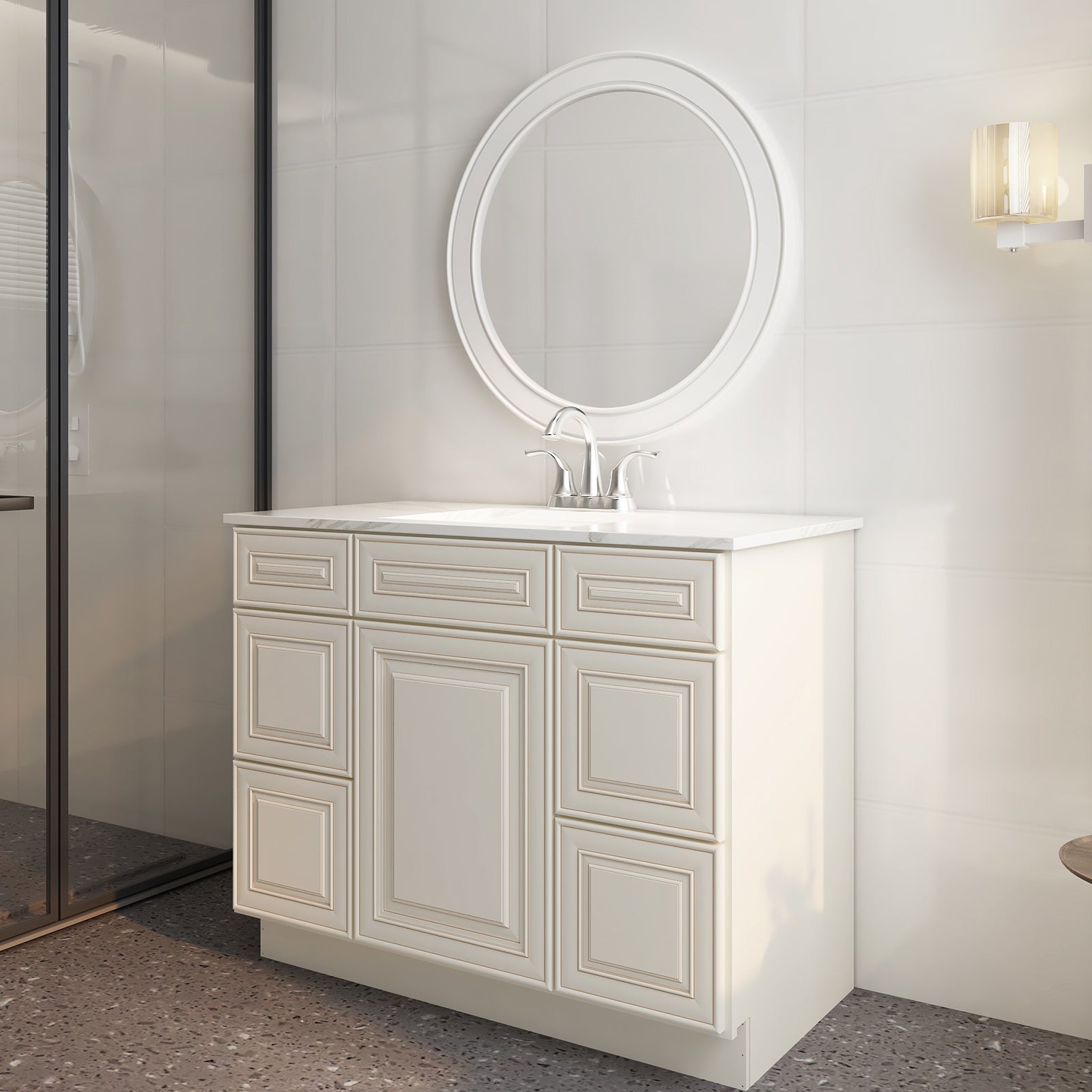 21"D Birch Solid Wood X 42"W X 34-1/2"H Bath Vanity Double Drawer Cabinet without Top VDDB42