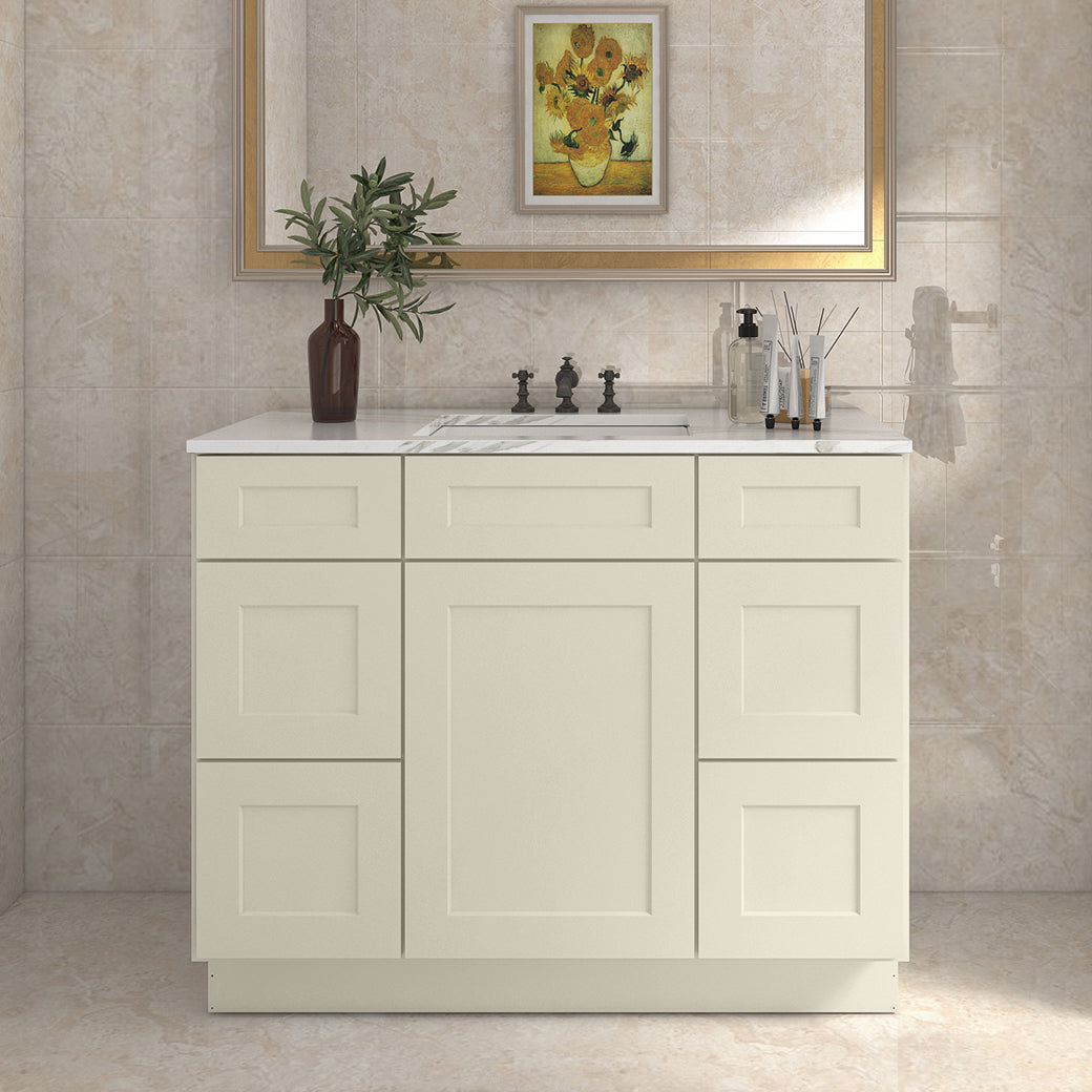 21"D Birch Solid Wood X 42"W X 34-1/2"H Bath Vanity Double Drawer Cabinet without Top VDDB42