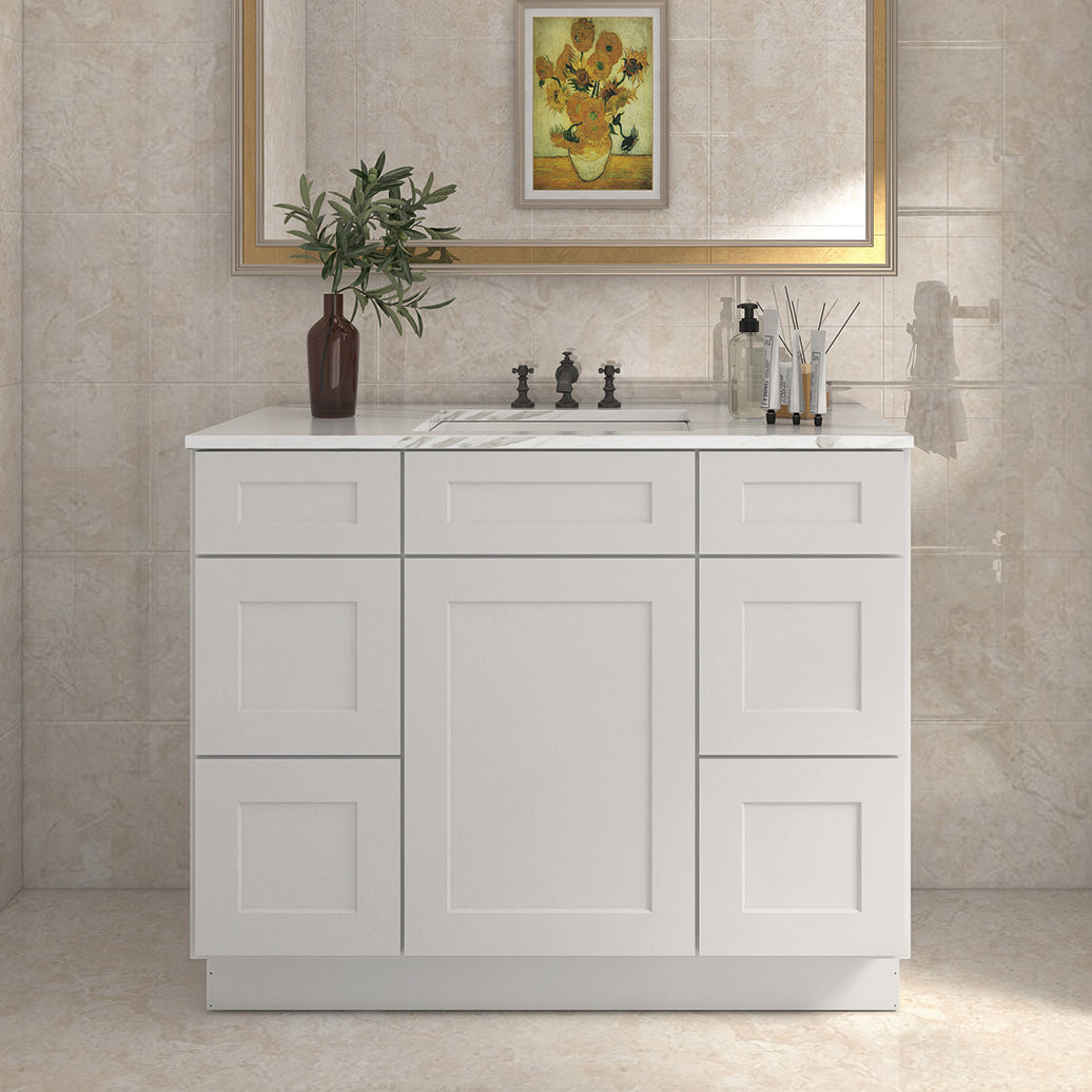 21"D Birch Solid Wood X 42"W X 34-1/2"H Bath Vanity Double Drawer Cabinet without Top VDDB42