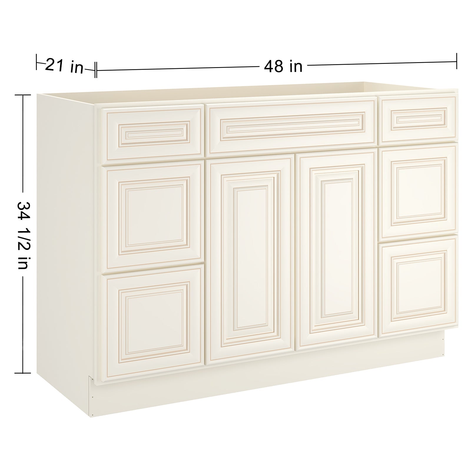 21"D Birch Solid Wood X 42"W X 34-1/2"H Bath Vanity Double Drawer Cabinet without Top VDDB42