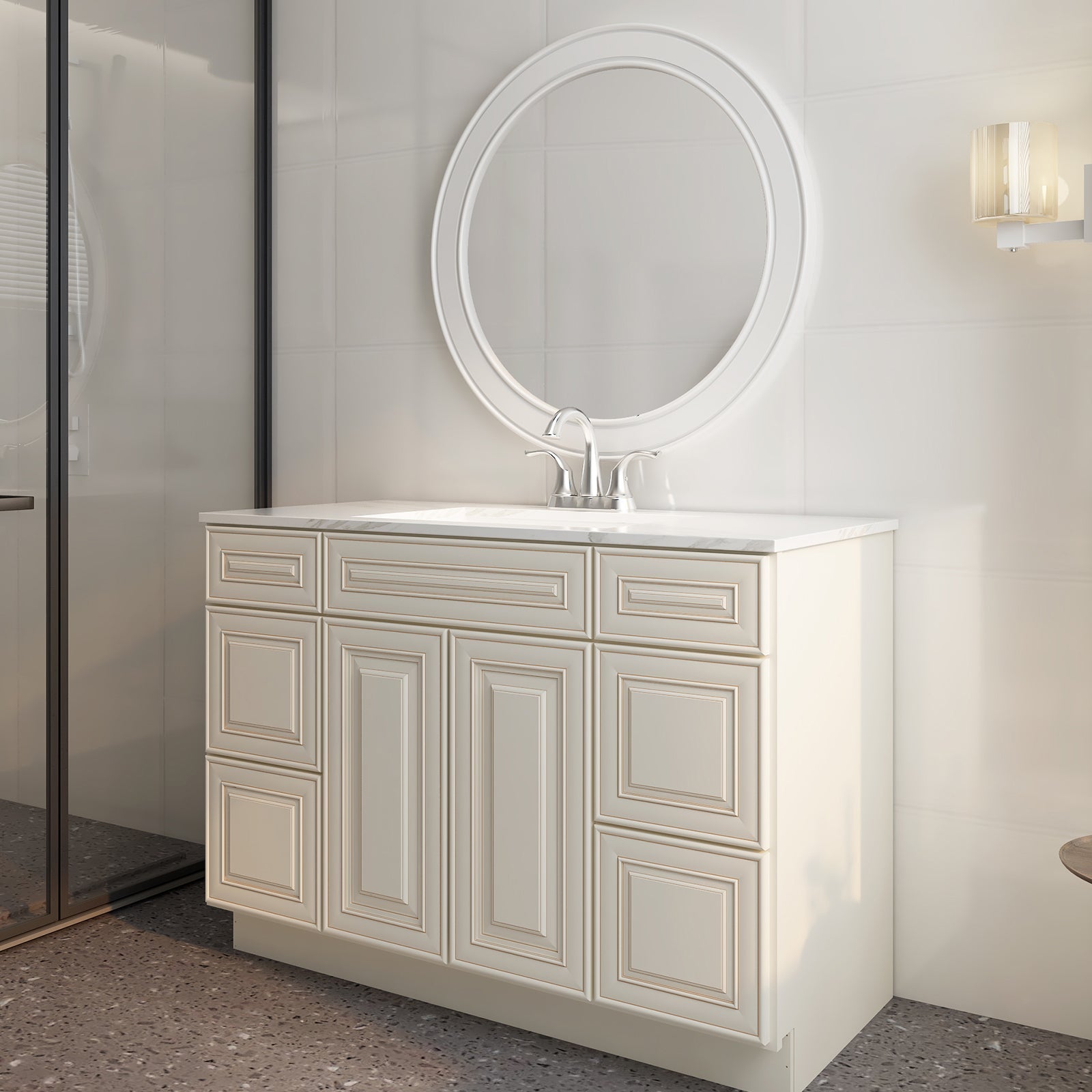 21"D Birch Solid Wood X 42"W X 34-1/2"H Bath Vanity Double Drawer Cabinet without Top VDDB42