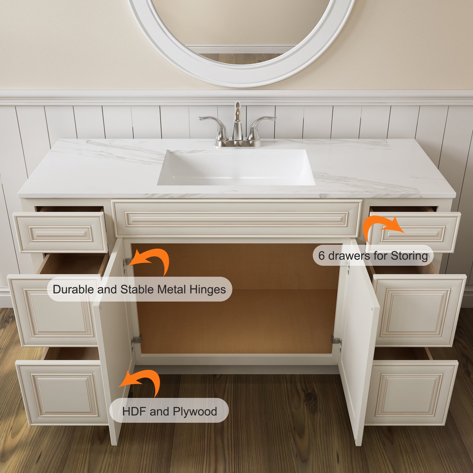 21"D Birch Solid Wood X 60"W X 34-1/2"H Bath Vanity Double Drawer Cabinet without Top VDDB60