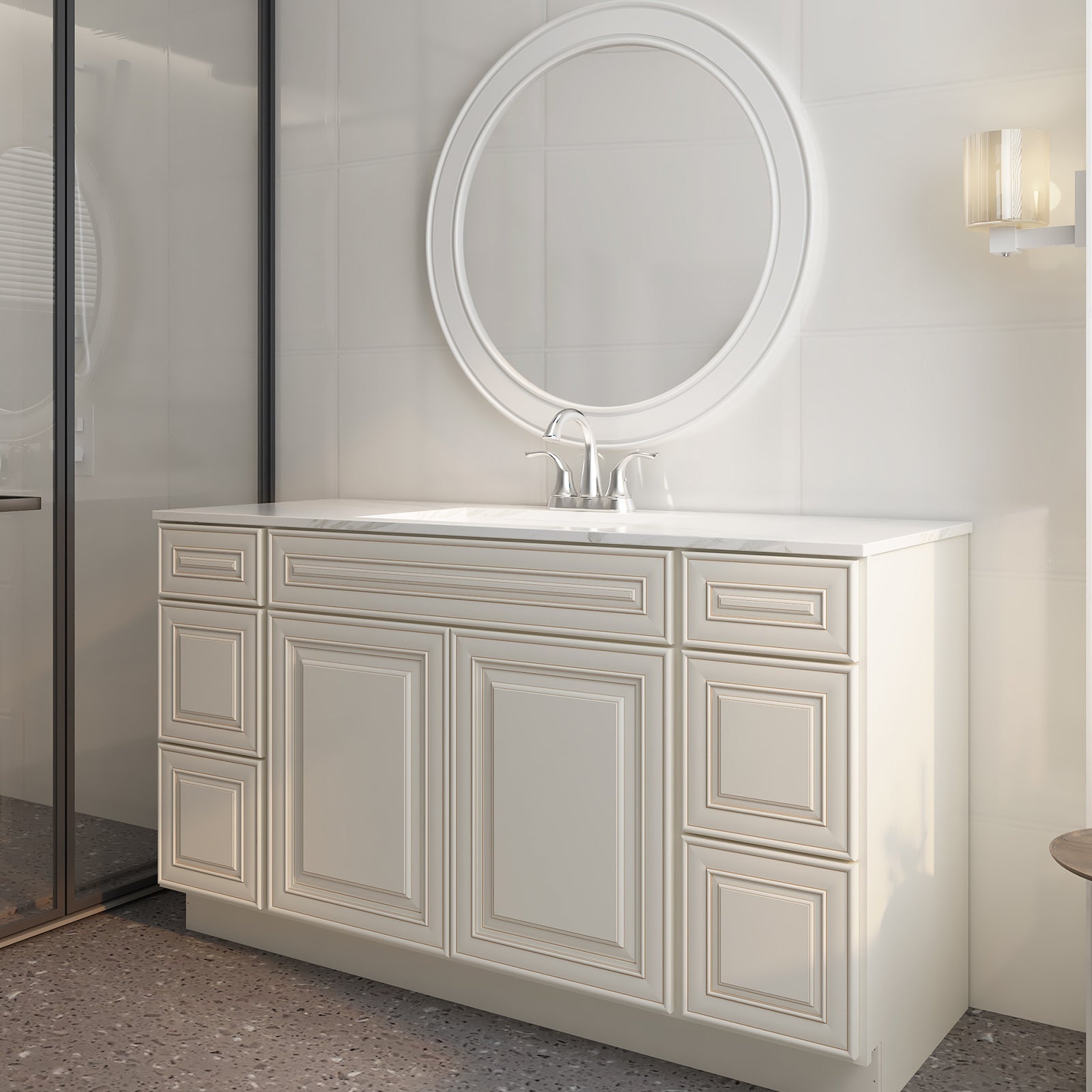 21"D Birch Solid Wood X 60"W X 34-1/2"H Bath Vanity Double Drawer Cabinet without Top VDDB60