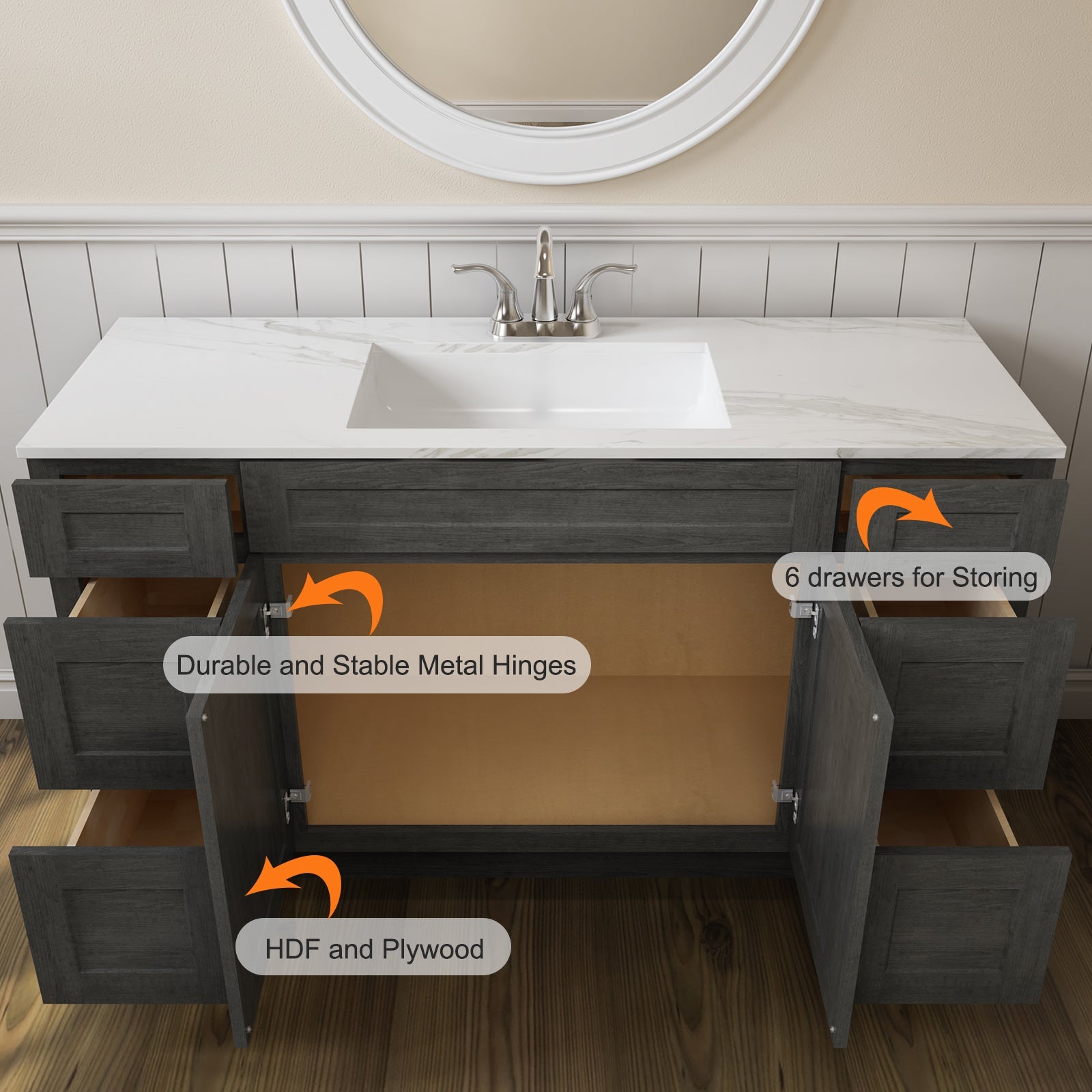 21"D Birch Solid Wood X 60"W X 34-1/2"H Bath Vanity Double Drawer Cabinet without Top VDDB60