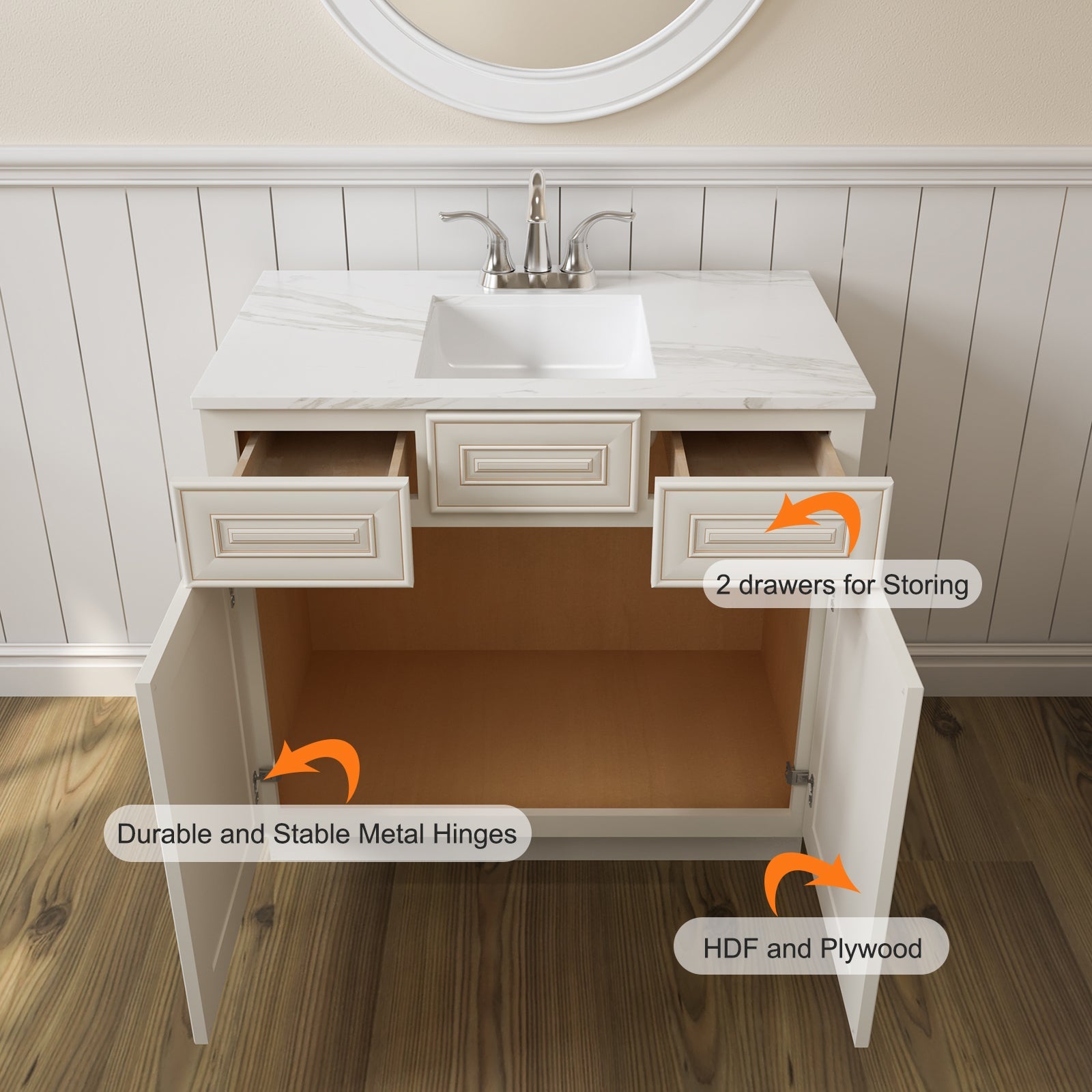 21"D Birch Solid Wood X 36"W X 34-1/2"H Vanity Sink Drawer Cabinet Wthout Top VSD36