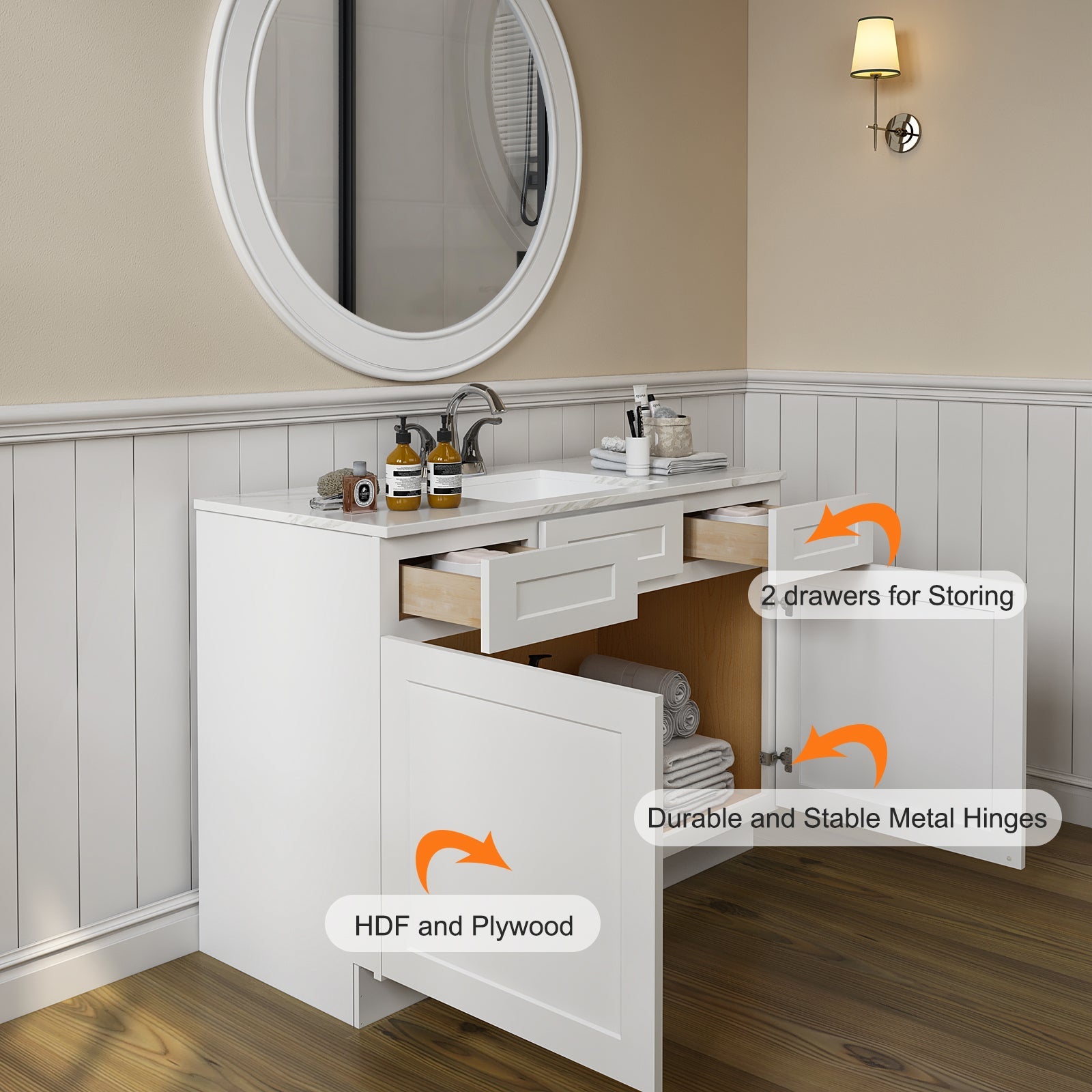 21"D Birch Solid Wood X 36"W X 34-1/2"H Vanity Sink Drawer Cabinet Wthout Top VSD36