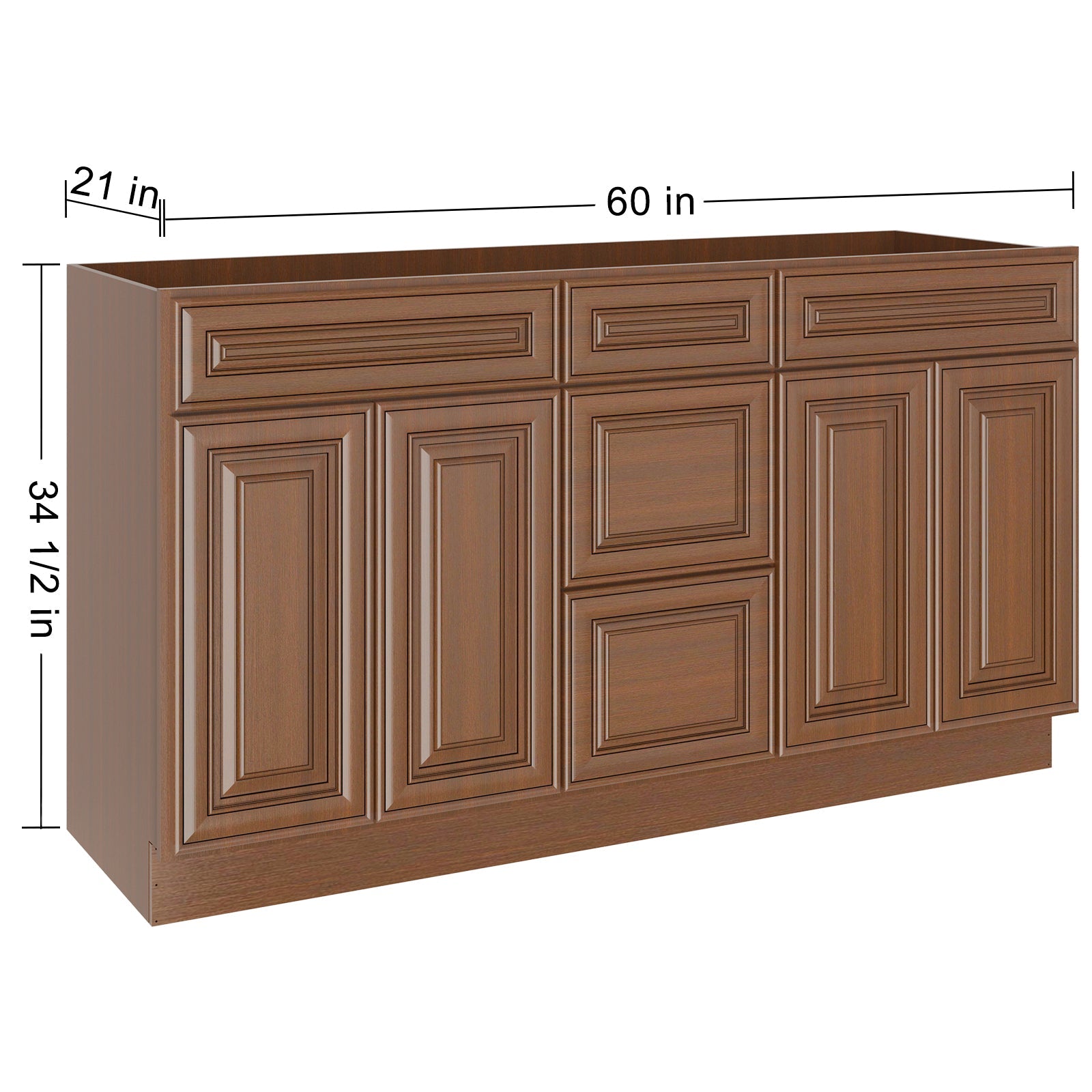 21"D Birch Solid Wood X 60"W X 34-1/2"H Vanity Sink Drawer Cabinet Wthout Top VSDB60