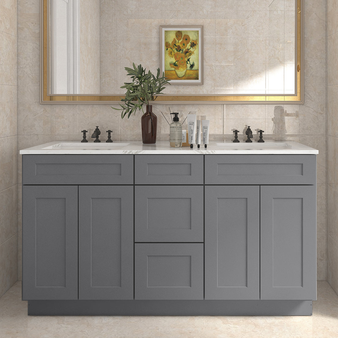 21"D Birch Solid Wood X 60"W X 34-1/2"H Vanity Sink Drawer Cabinet Wthout Top VSDB60