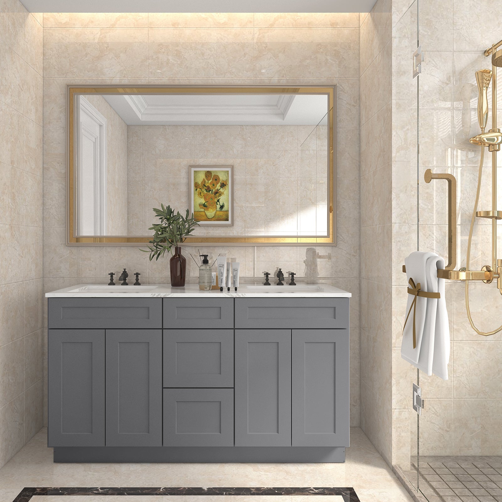 21"D Birch Solid Wood X 60"W X 34-1/2"H Vanity Sink Drawer Cabinet Wthout Top VSDB60