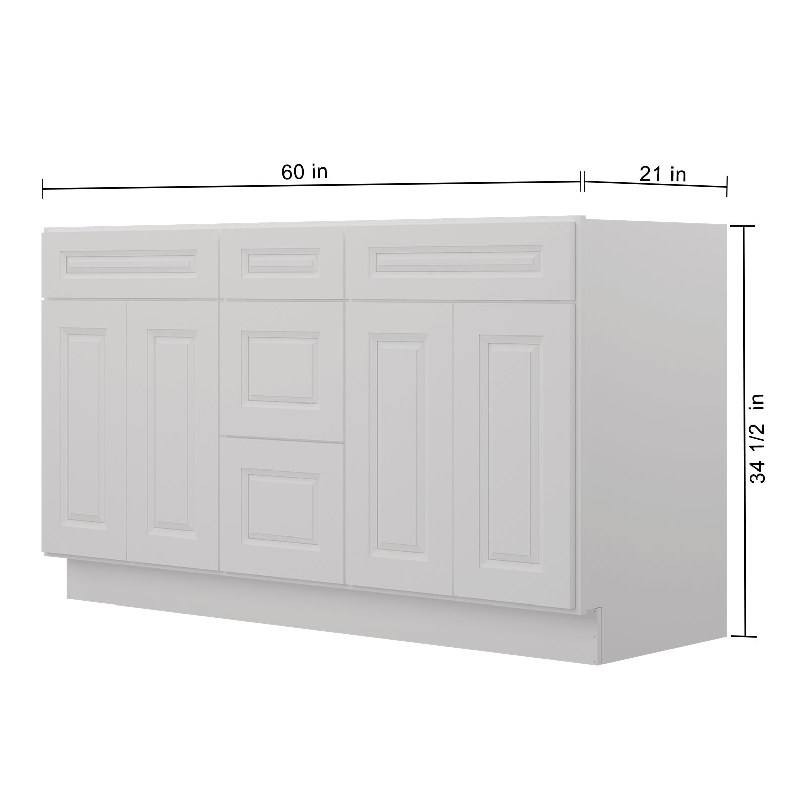 21"D Birch Solid Wood X 60"W X 34-1/2"H Vanity Sink Drawer Cabinet Wthout Top VSDB60