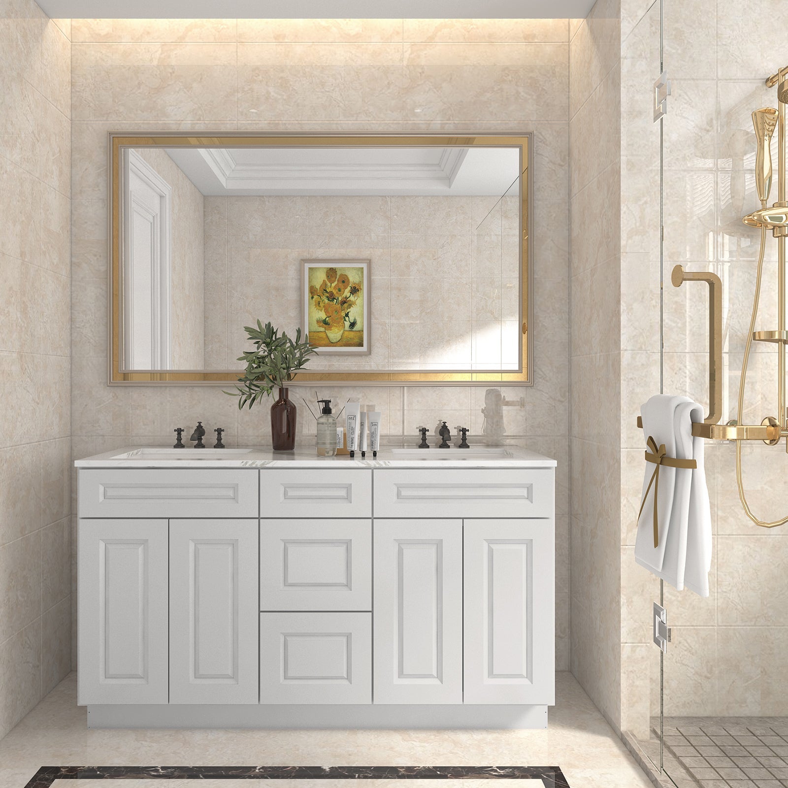 21"D Birch Solid Wood X 60"W X 34-1/2"H Vanity Sink Drawer Cabinet Wthout Top VSDB60