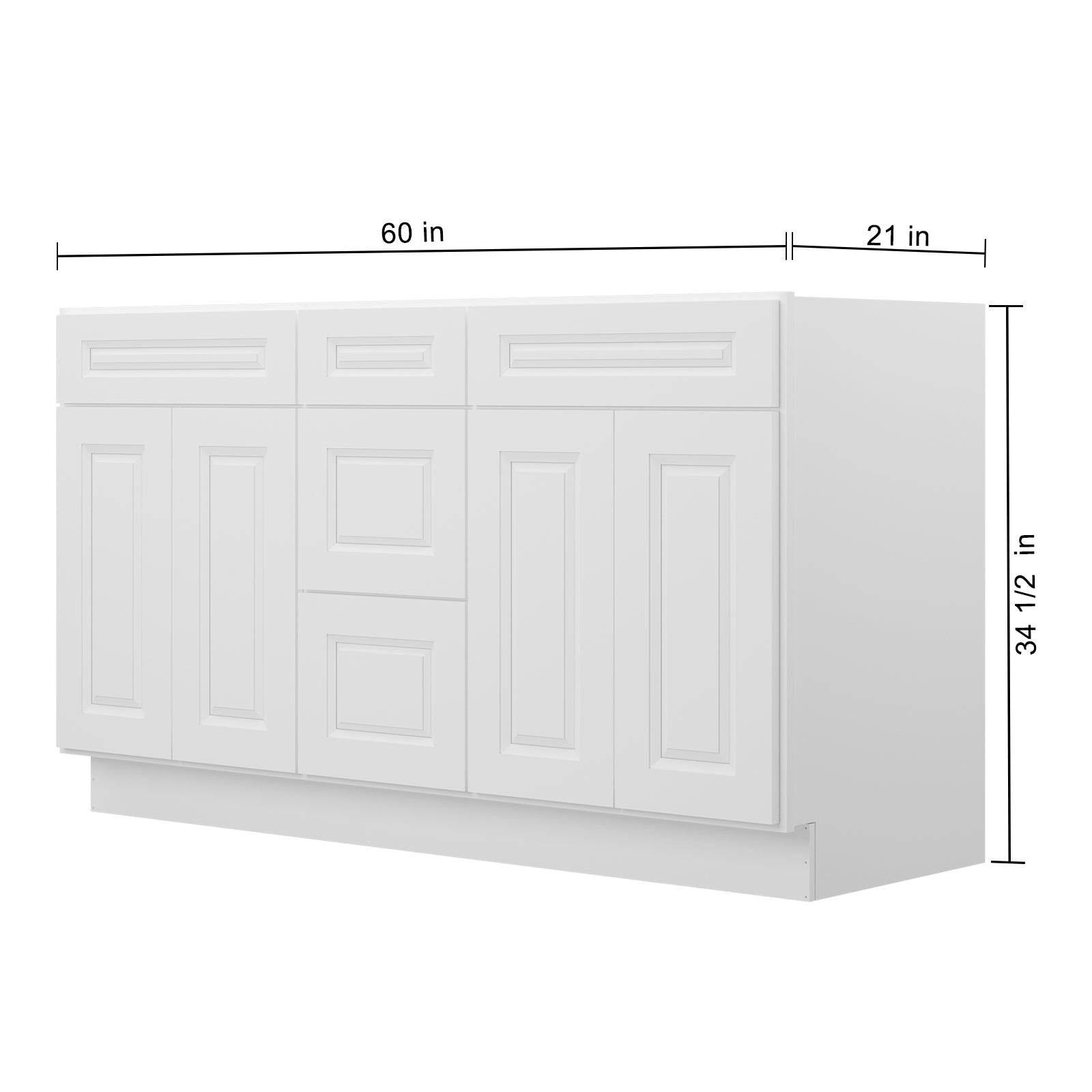 21"D Birch Solid Wood X 60"W X 34-1/2"H Vanity Sink Drawer Cabinet Wthout Top VSDB60