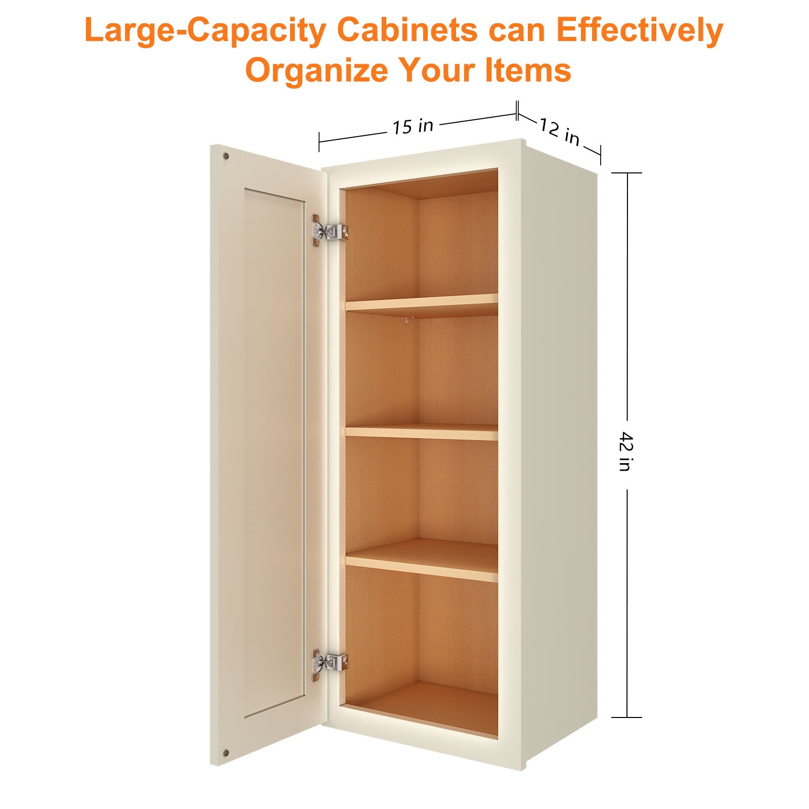 12"D*15"W*42"H Birch Solid Wood Medicine Cabinet Wall Mounted W1542
