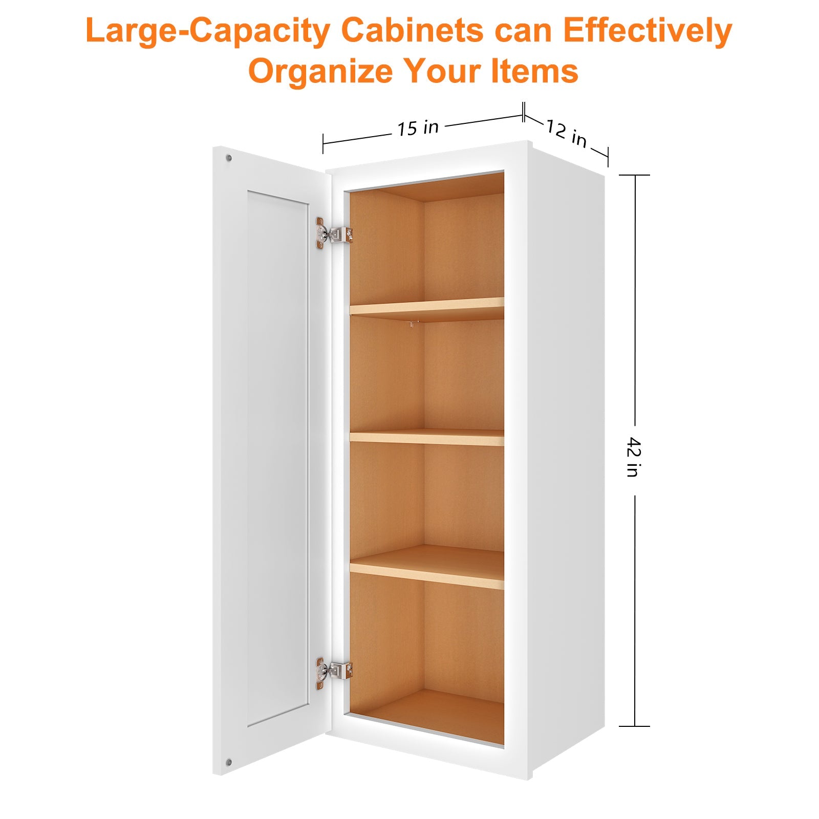 12"D*15"W*42"H Birch Solid Wood Medicine Cabinet Wall Mounted W1542