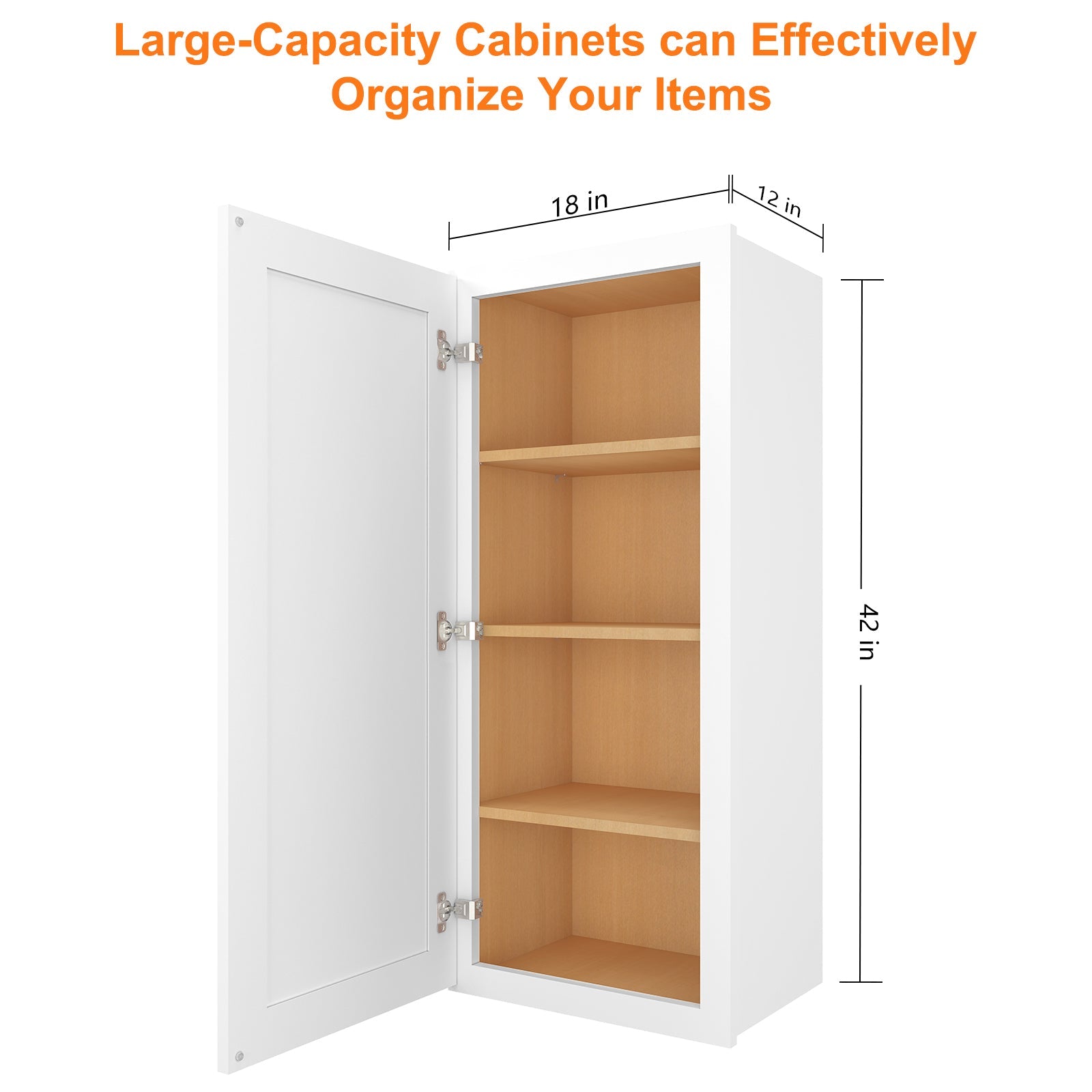 12"D*18"W*42"H Birch Solid Wood Medicine Cabinet Wall Mounted W1842