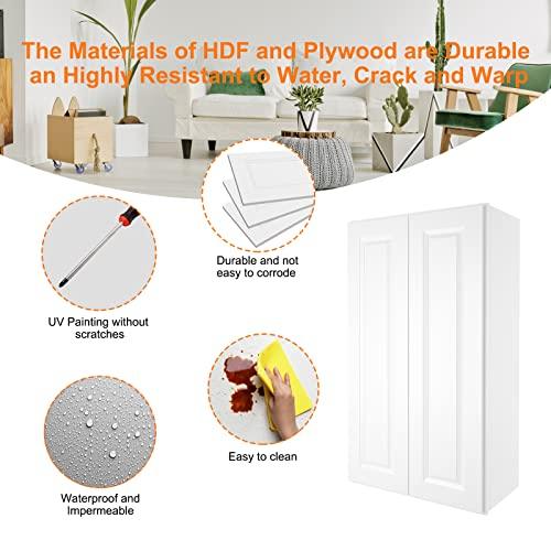 Wall Cabinets Multifunctional Wooden Storage Cabinets Made of HDF with Soft Closing Doors for Kitchens, Bathrooms, Studies,Living Rooms and Other Places, Decorative Furniture Buylikepro