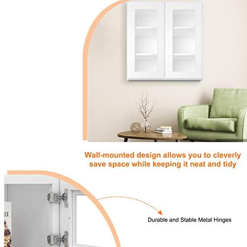 Wall Mounted Frameless Glass Door Cabinet, Wooden Storage Cabinet with Soft Closing Doors, Decorative Furniture for Living Room, Dtchen, Bathroom, Laundry Room Buylikepro
