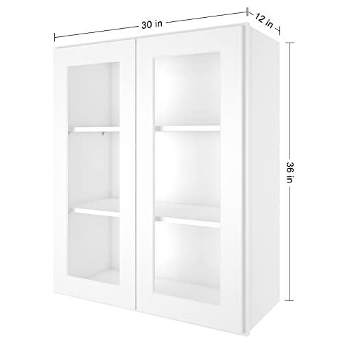 Wall Mounted Frameless Glass Door Cabinet, Wooden Storage Cabinet with Soft Closing Doors, Decorative Furniture for Living Room, Dtchen, Bathroom, Laundry Room Buylikepro