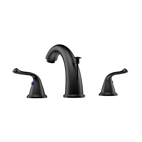 Widespread Bathroom Sink Faucet 3 Hole, Faucet for Bathroom Sink, 2-Handles Matte Black Bathroom Faucet with Pop-Up Drain and Water Supply Lines Buylikepro