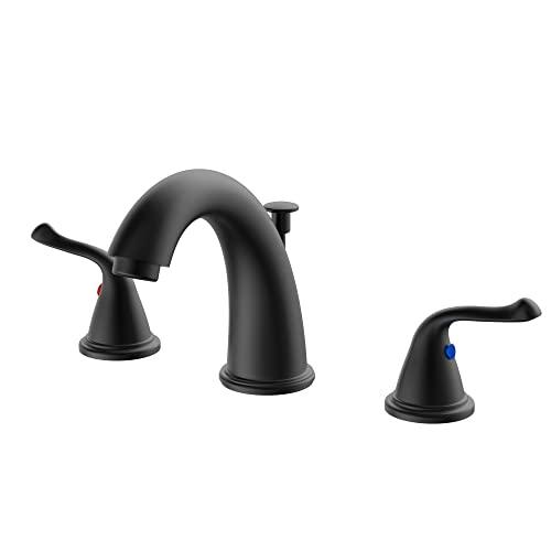 Widespread Bathroom Sink Faucet 3 Hole, Faucet for Bathroom Sink, 2-Handles Matte Black Bathroom Faucet with Pop-Up Drain and Water Supply Lines Buylikepro