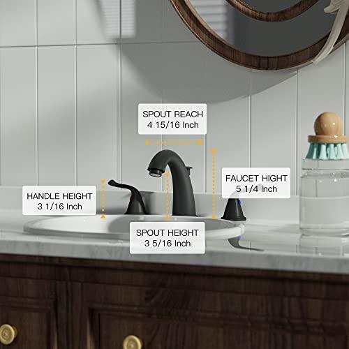 Widespread Bathroom Sink Faucet 3 Hole, Faucet for Bathroom Sink, 2-Handles Matte Black Bathroom Faucet with Pop-Up Drain and Water Supply Lines Buylikepro