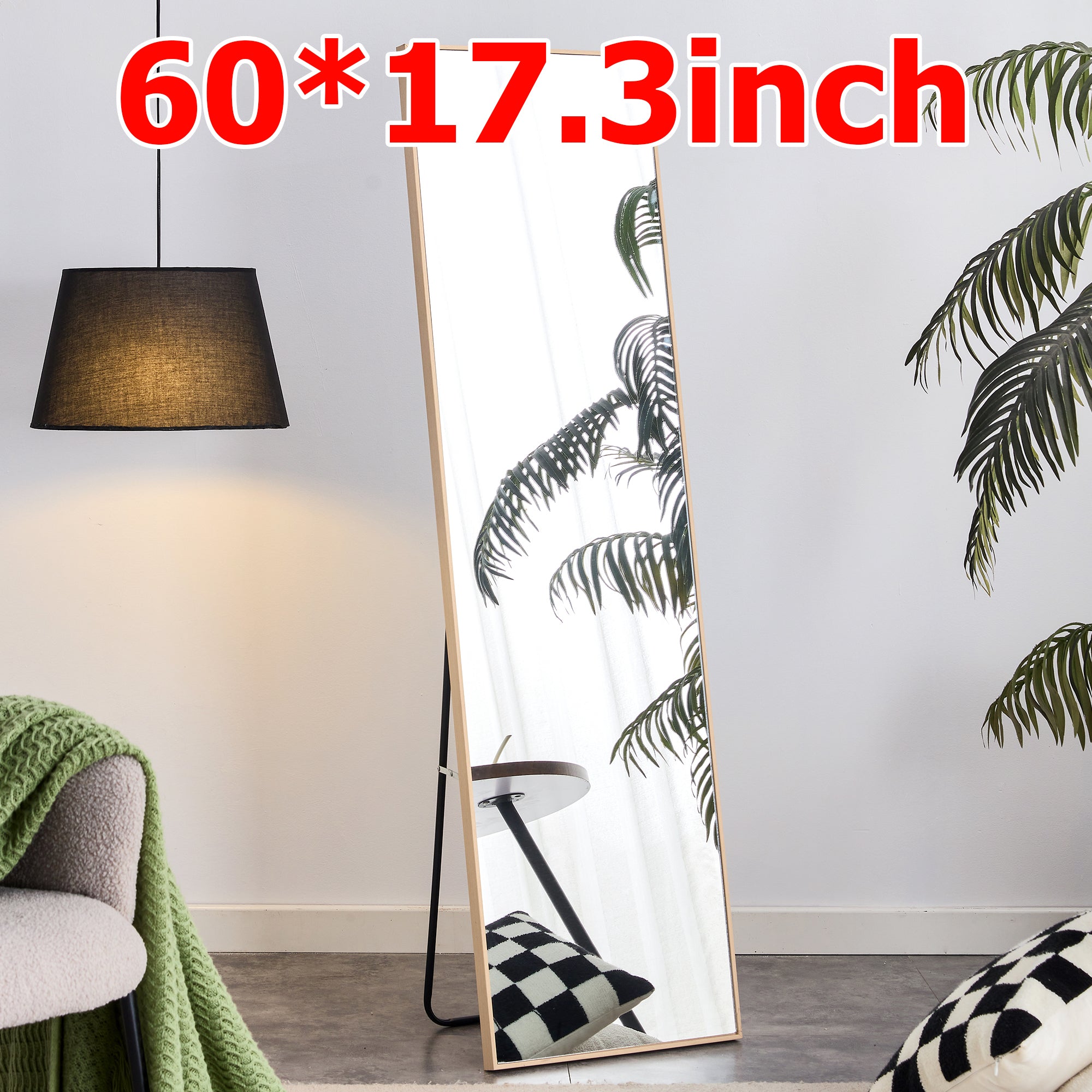 Oak solid wood frame full length mirror, dressing mirror, bedroom entrance, decorative mirror, clothing store, and floor mounted mirror. 60" *17.3"