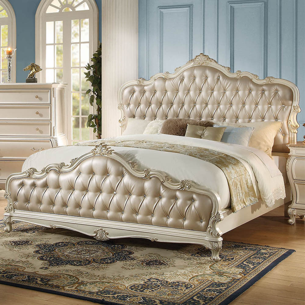 Chantelle Queen Bed in Rose Gold PU & Pearl White 23540Q