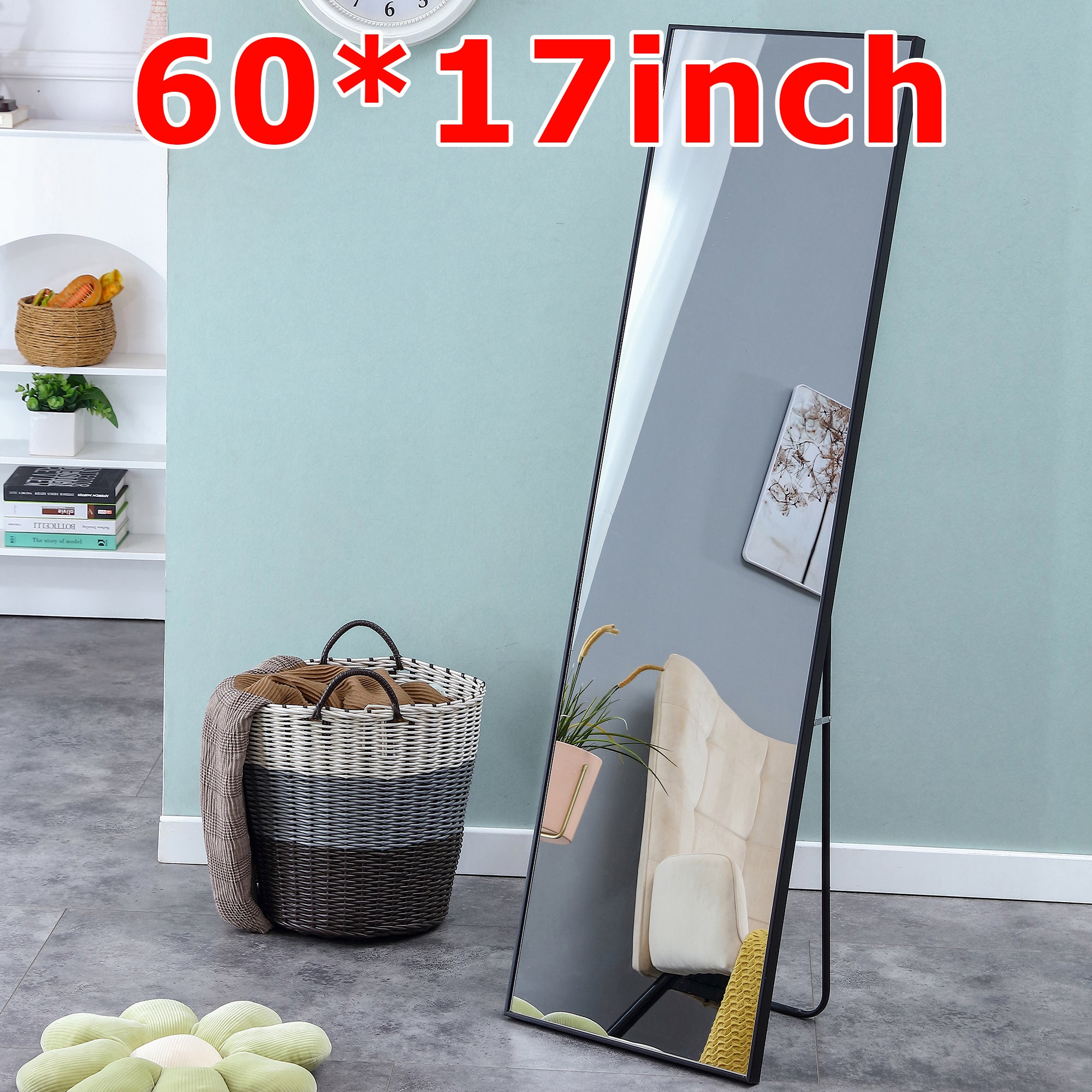 Black Solid Wood Frame Full-length Mirror, Dressing Mirror, Bedroom Home Porch, Decorative Mirror, Clothing Store, Floor Mounted Large Mirror, Wall Mounted.