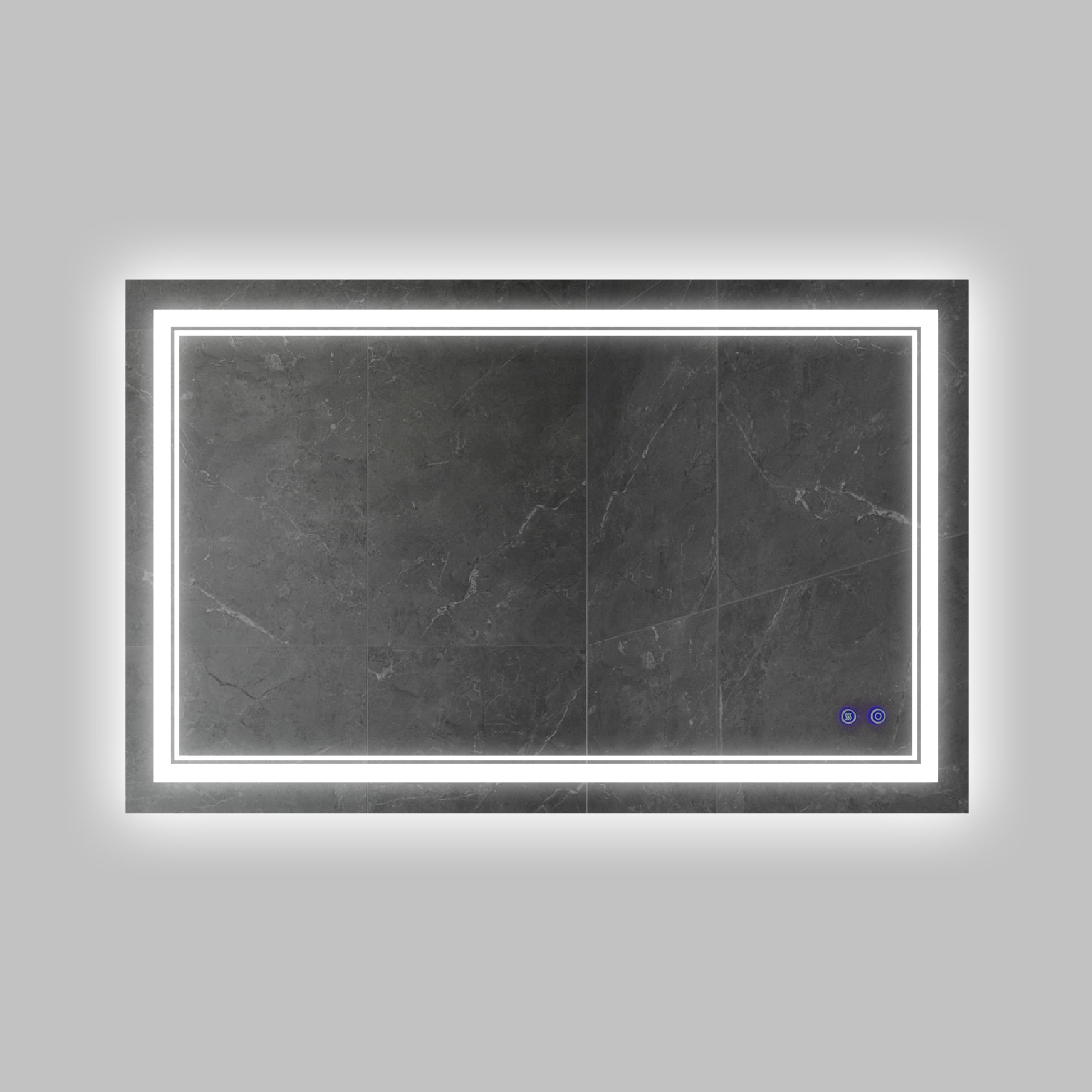 40 x 24 Inch Frameless LED Illuminated Bathroom Wall Mirror, Touch Button Defogger, Rectangular, Silver