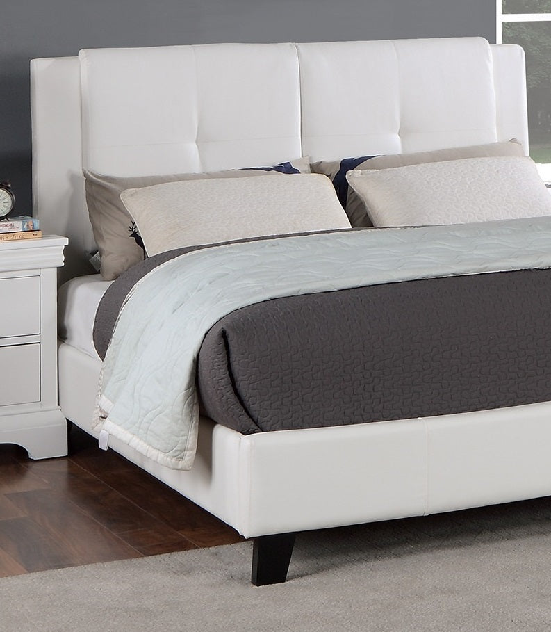 Full Size Bed 1pc  Bed Set White Faux Leather Upholstered Tufted Bed Frame Headboard Bedroom Furniture