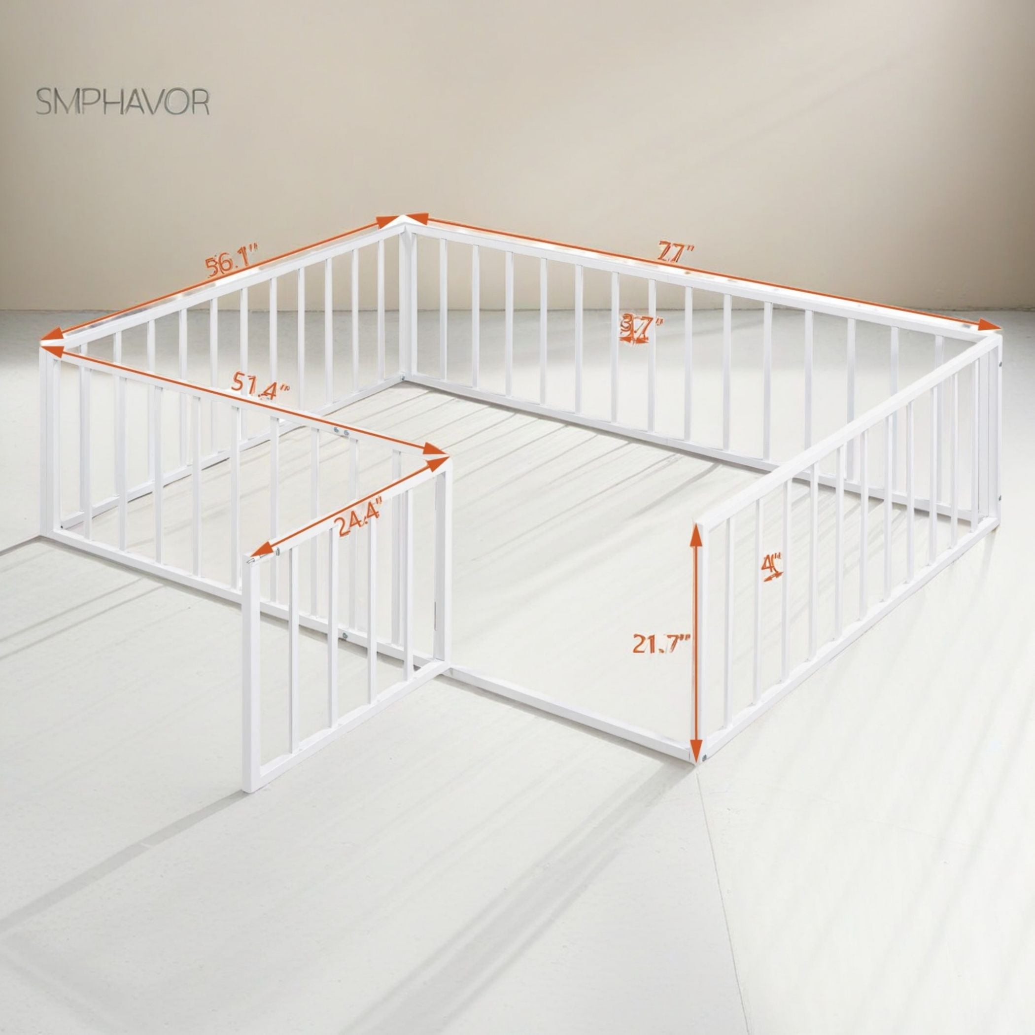 Metal Floor Fence Bed, Montessori Bedframe, with Safety Guardrail and Door