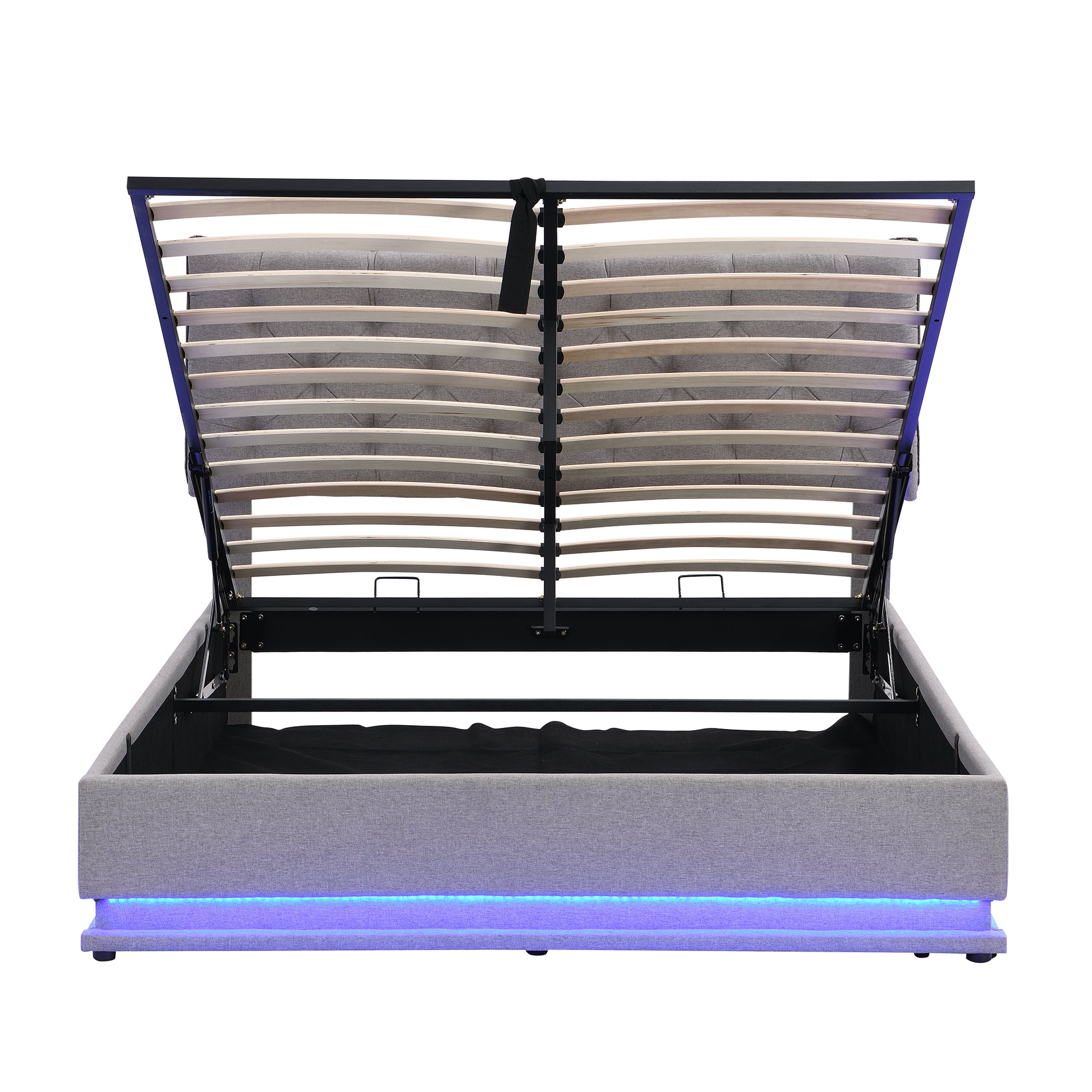 Queen Size Upholstered Bed with Hydraulic Storage System and LED Light, Modern Platform Bed with Button-tufted Design Headboard, Gray