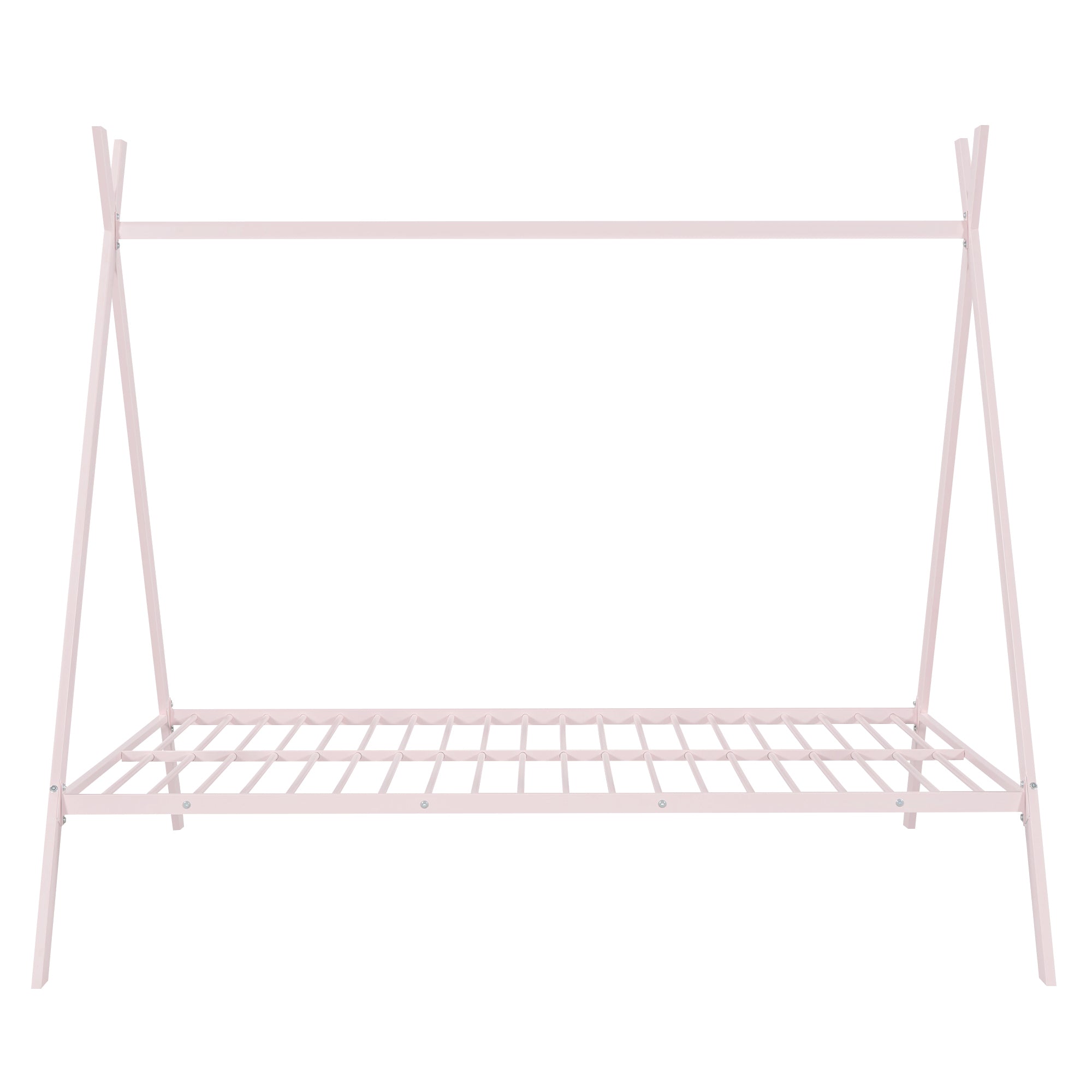 House Bed Tent Bed Frame Full Size Metal Floor Play House Bed with Slat for Kids Girls Boys , No Box Spring Needed Pink