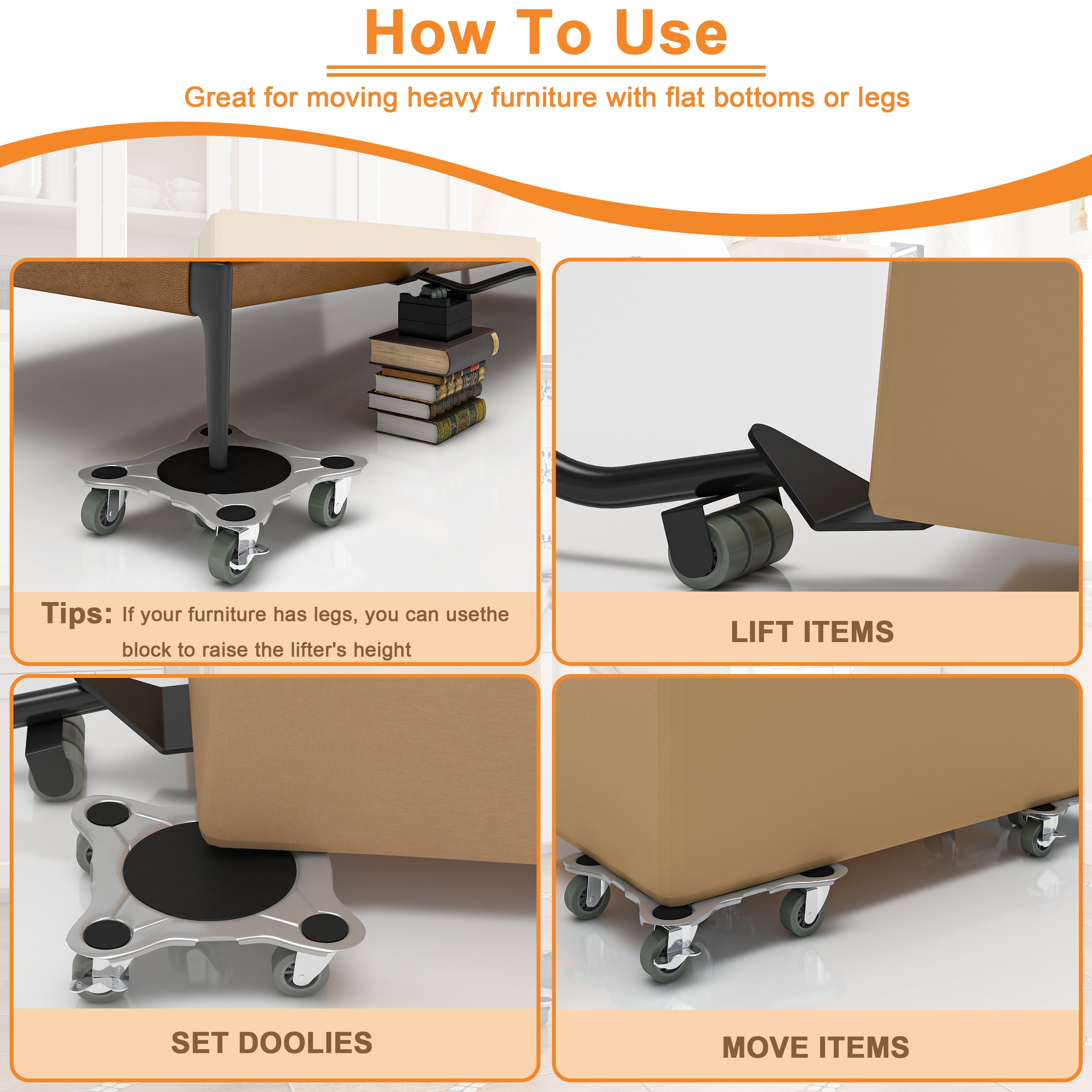Drywall Cart with Maximum Load 2000 lbs. Load Capacity, Furniture Movers Set with 5-Wheels for Sofa Fridge (Set of 4)