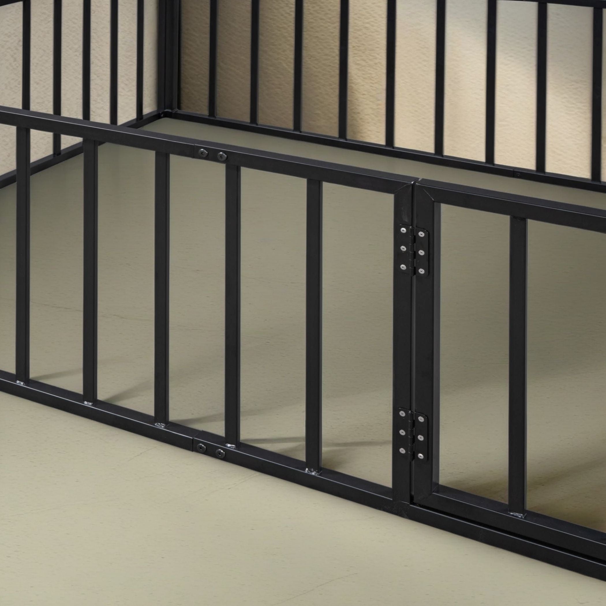 Metal Floor Fence Bed, Montessori Bedframe, with Safety Guardrail and Door