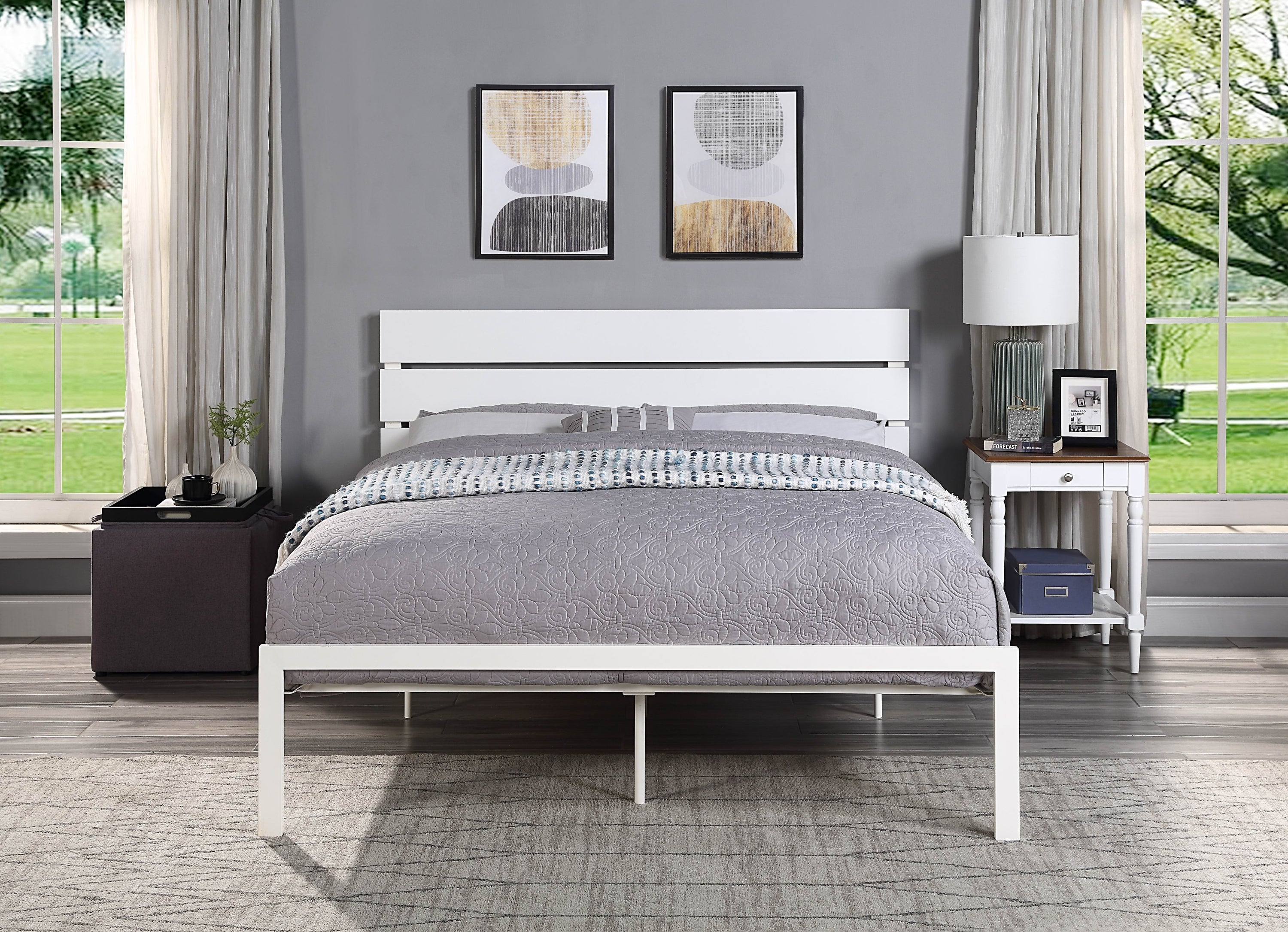 Contemporary Queen Bed 1pc Casual Style White Metal Bed Bedroom Furniture