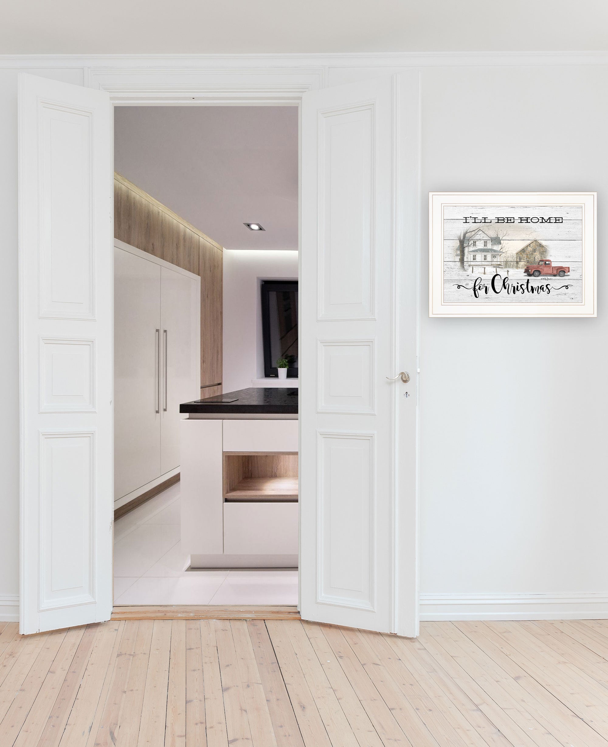 "I'll be home for Christmas" By Billy Jacobs, Ready to Hang Framed Print, White Frame