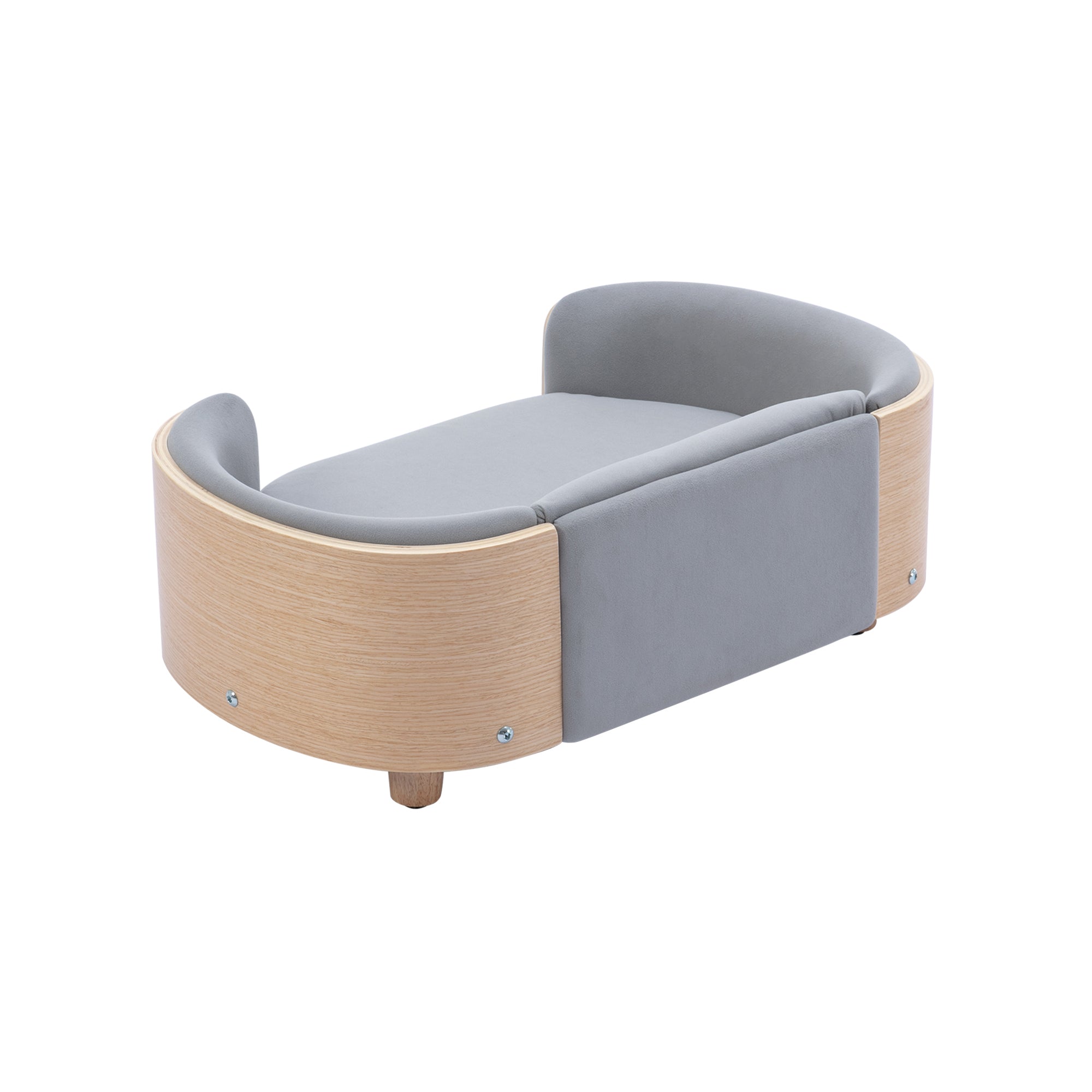 Scandinavian style Elevated Dog Bed Pet Sofa With Solid Wood legs and Bent Wood Back, Velvet Cushion,Small Size