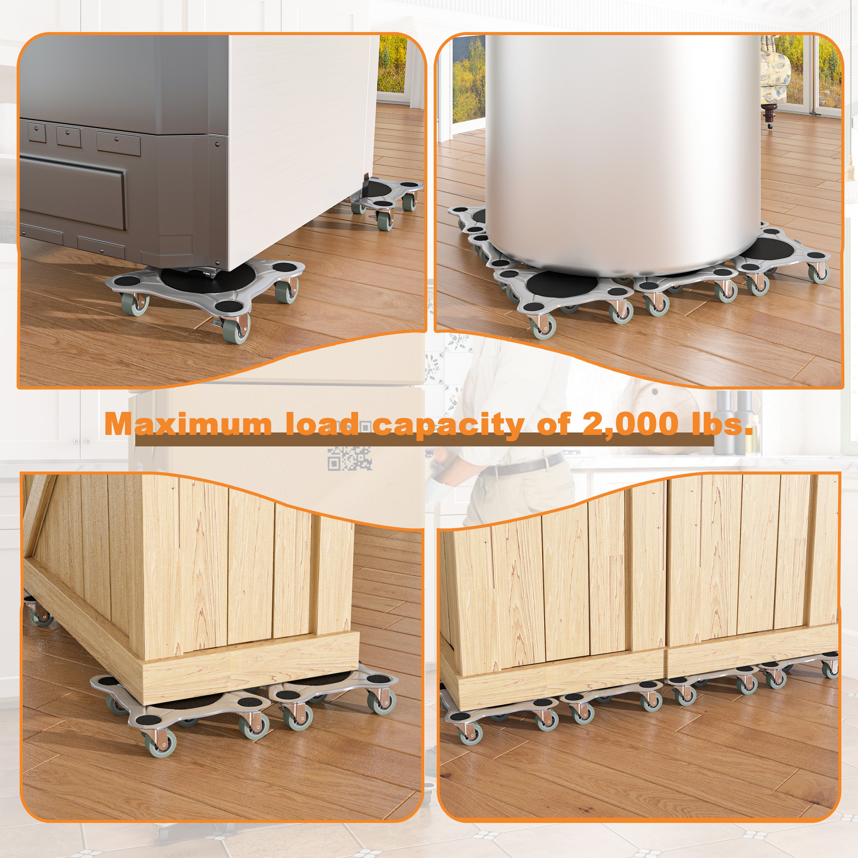Drywall Cart with Maximum Load 2000 lbs. Load Capacity, Furniture Movers Set with 5-Wheels for Sofa Fridge (Set of 4)