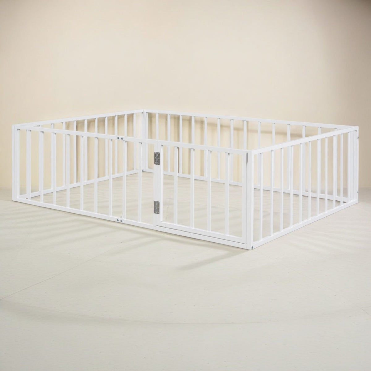 Metal Floor Fence Bed, Montessori Bedframe, with Safety Guardrail and Door