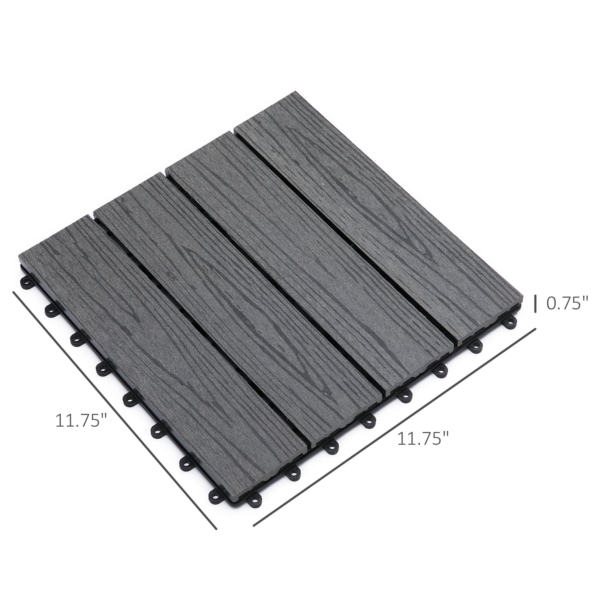 Outsunny Interlocking Deck Tiles, Pack of 11 Outdoor Flooring Patio Tiles, 12" x 12", All Weather for Porch, Balcony, Backyard for a New Classic Look, Grey