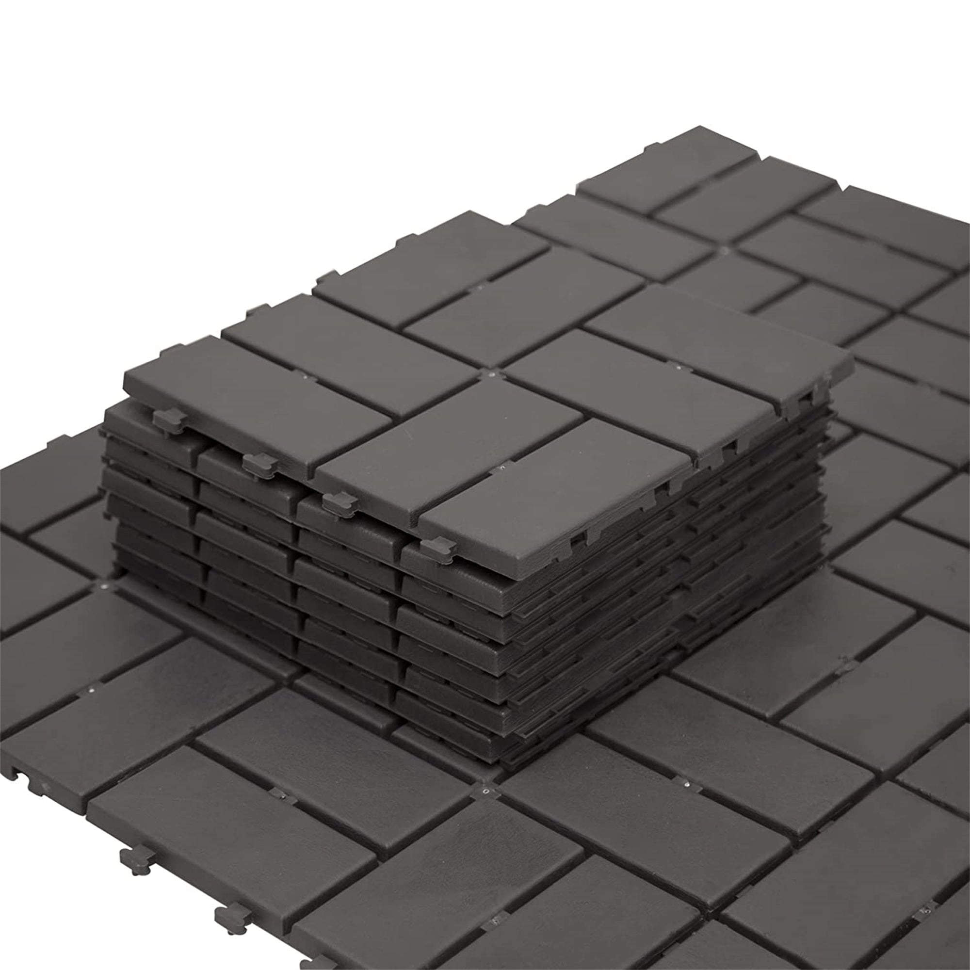 Patio Interlocking Deck Tiles, 12"x12" Square Composite Decking Tiles, Four Slat Plastic Outdoor Flooring Tile All Weather for Balcony Porch Backyard, (Gray, Pack of 27)