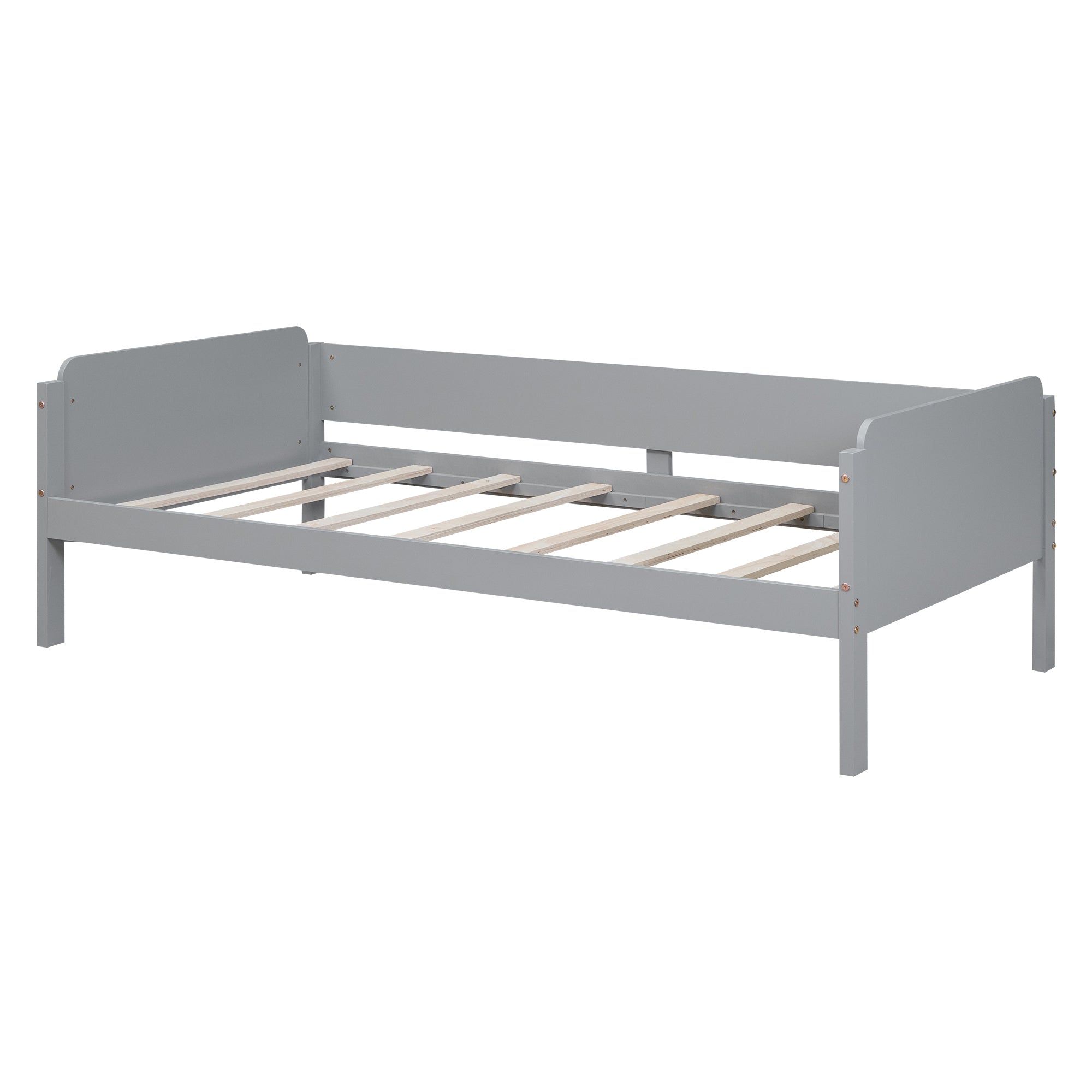 Wood Twin Size Platform Bed with 2 Drawers and 1 Chair&Desk Set, Gray+White(Expected Arrival Time: 11.22)