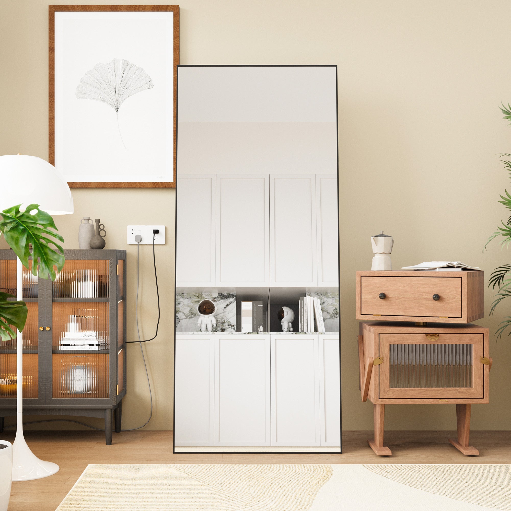 square rounded corners  Full Length Mirror Floor Mirror Hanging Standing or Leaning, Bedroom Mirror Wall-Mounted Mirror Dressing Mirror with Gold Aluminum Alloy Frame,"71"×"32"