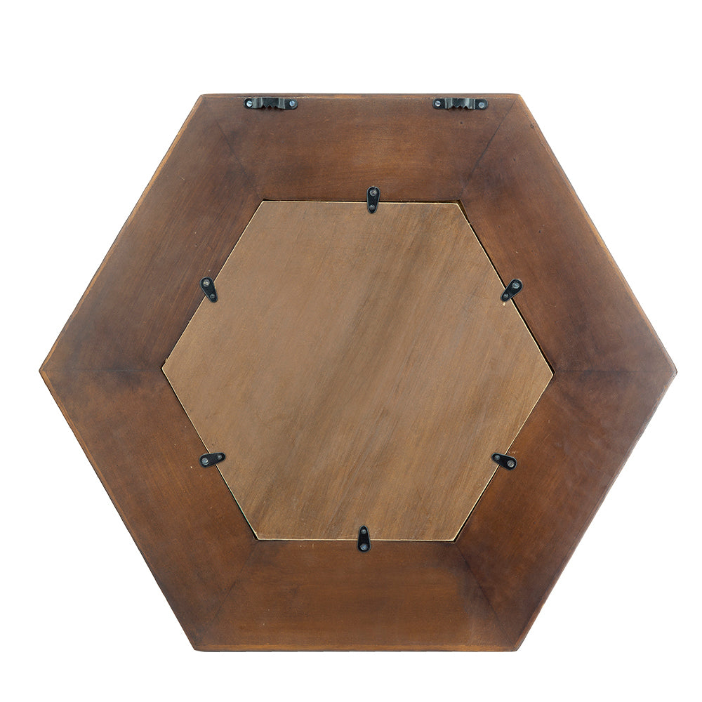 18.5" x 18.5" Hexagon Mirror with Solid Wood Frame, Wall Decor for Living Room Bathroom Hallway, Dark Brown
